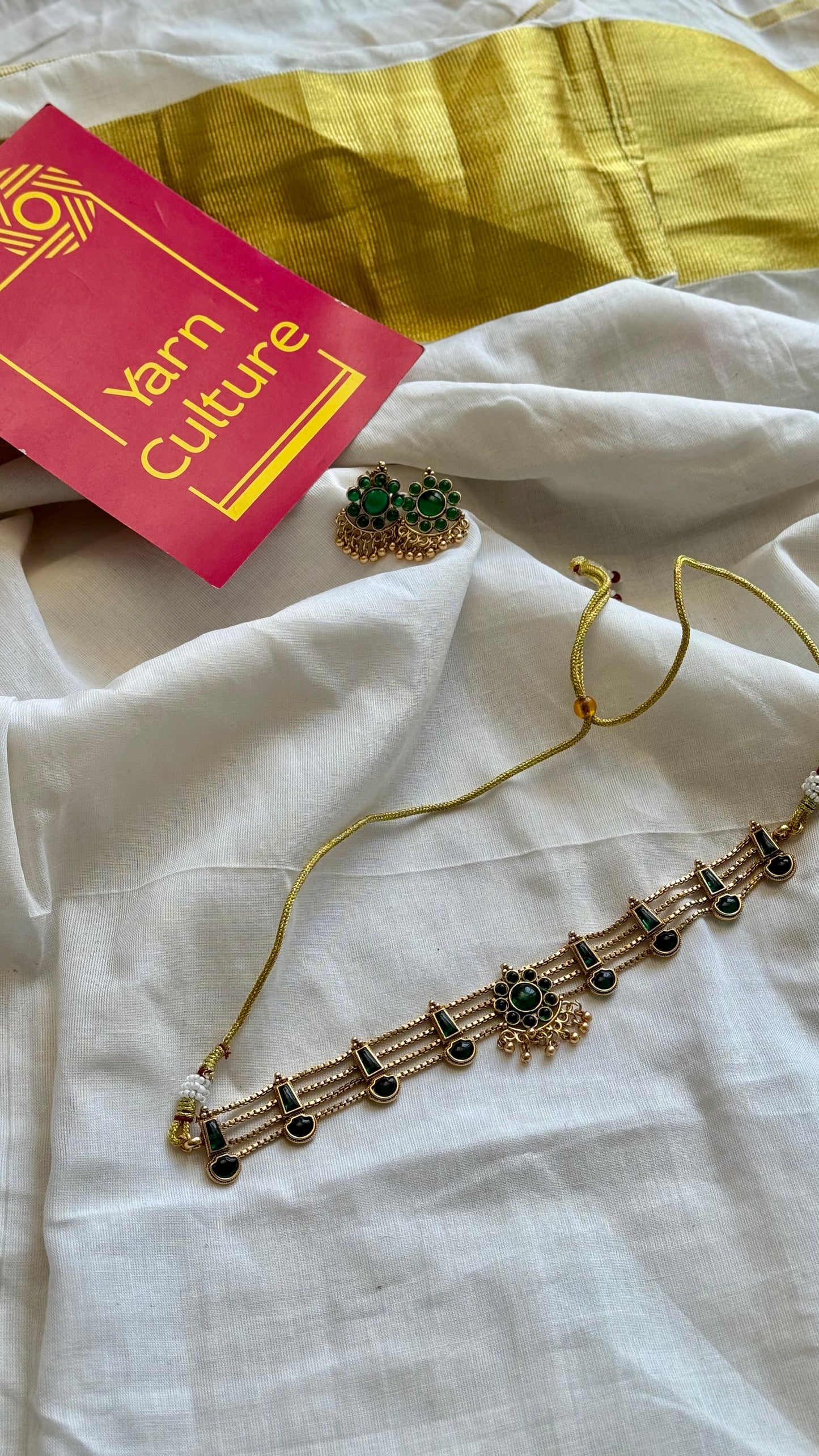 4 layered green pendant neckpiece with earrings - YCGPNP639