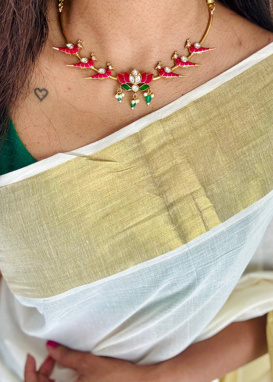 Parrot lotus hasli neckpiece, with earrings - YCAGC241