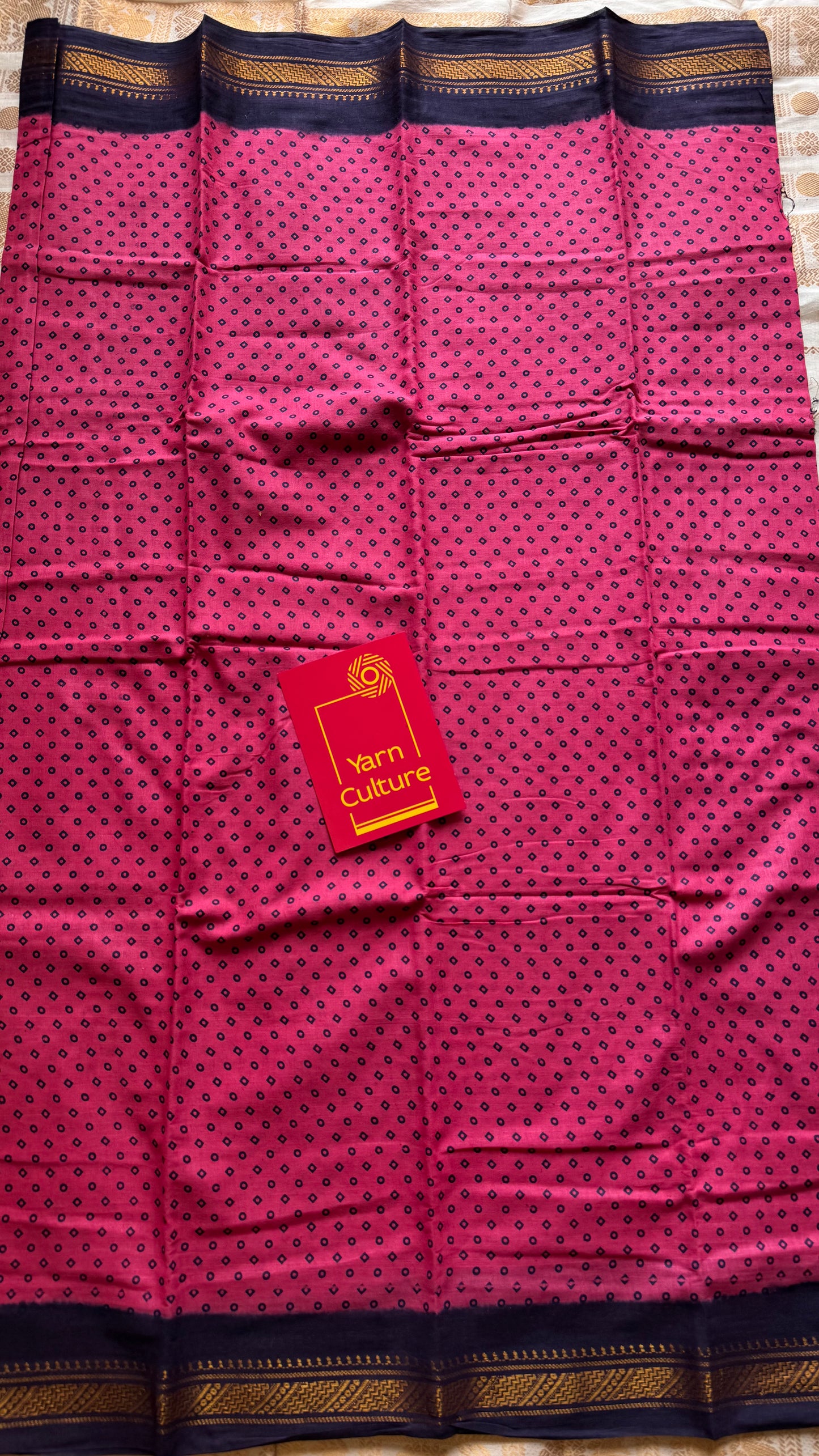 Rosy pink with navy blue contrast, kattuchayam dyed madurai cotton saree - YCCOTNMA248
