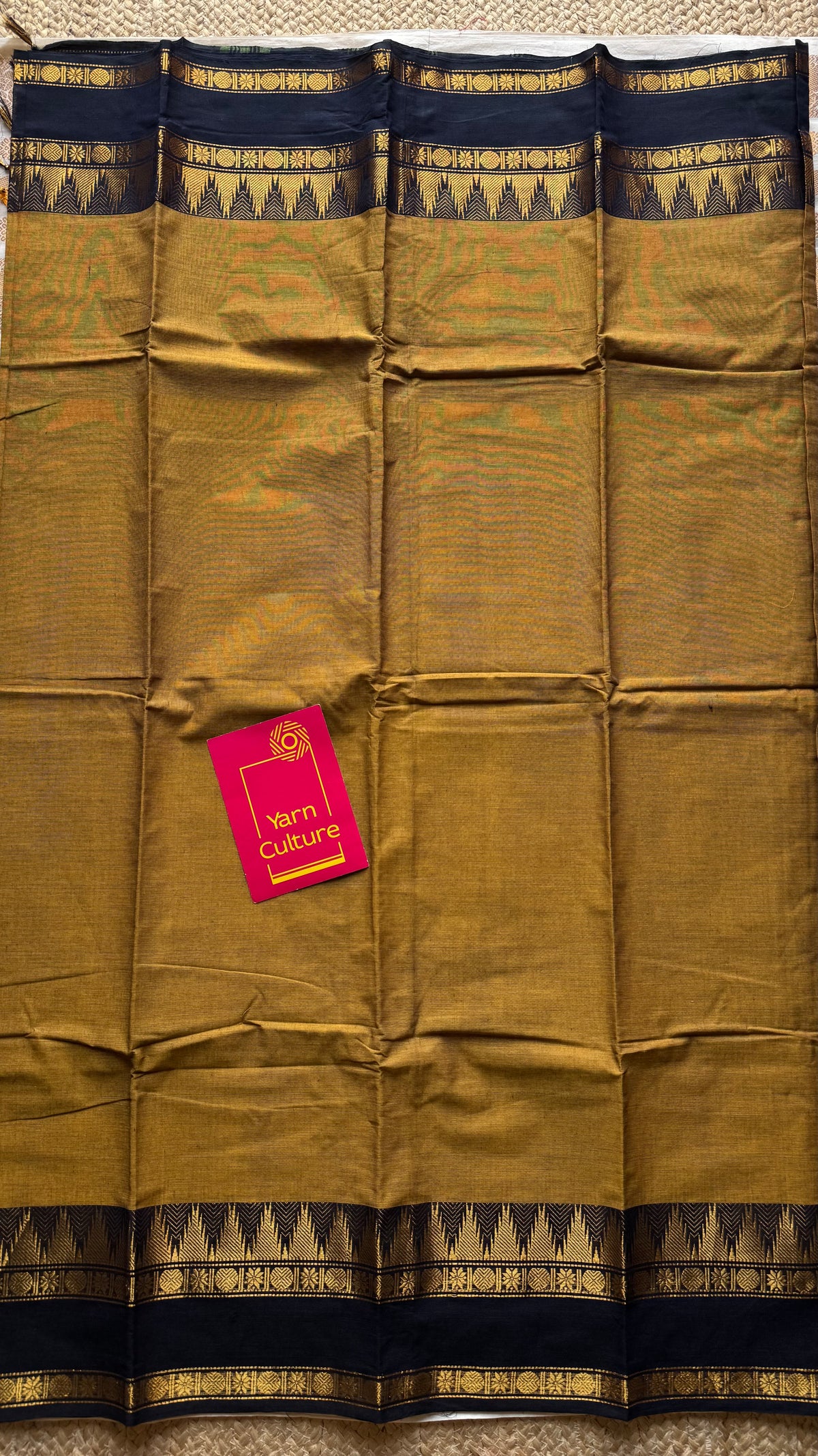 Mustard yellow with black gap zari border, kanchi cotton saree - YCCOTNCCOC118