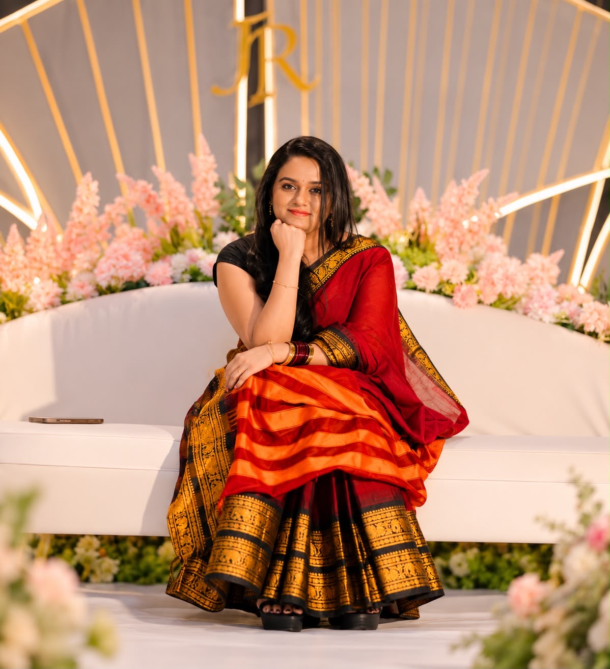 Kanchi cotton saree, dark red with black wide zari border - YCCOTNMA263
