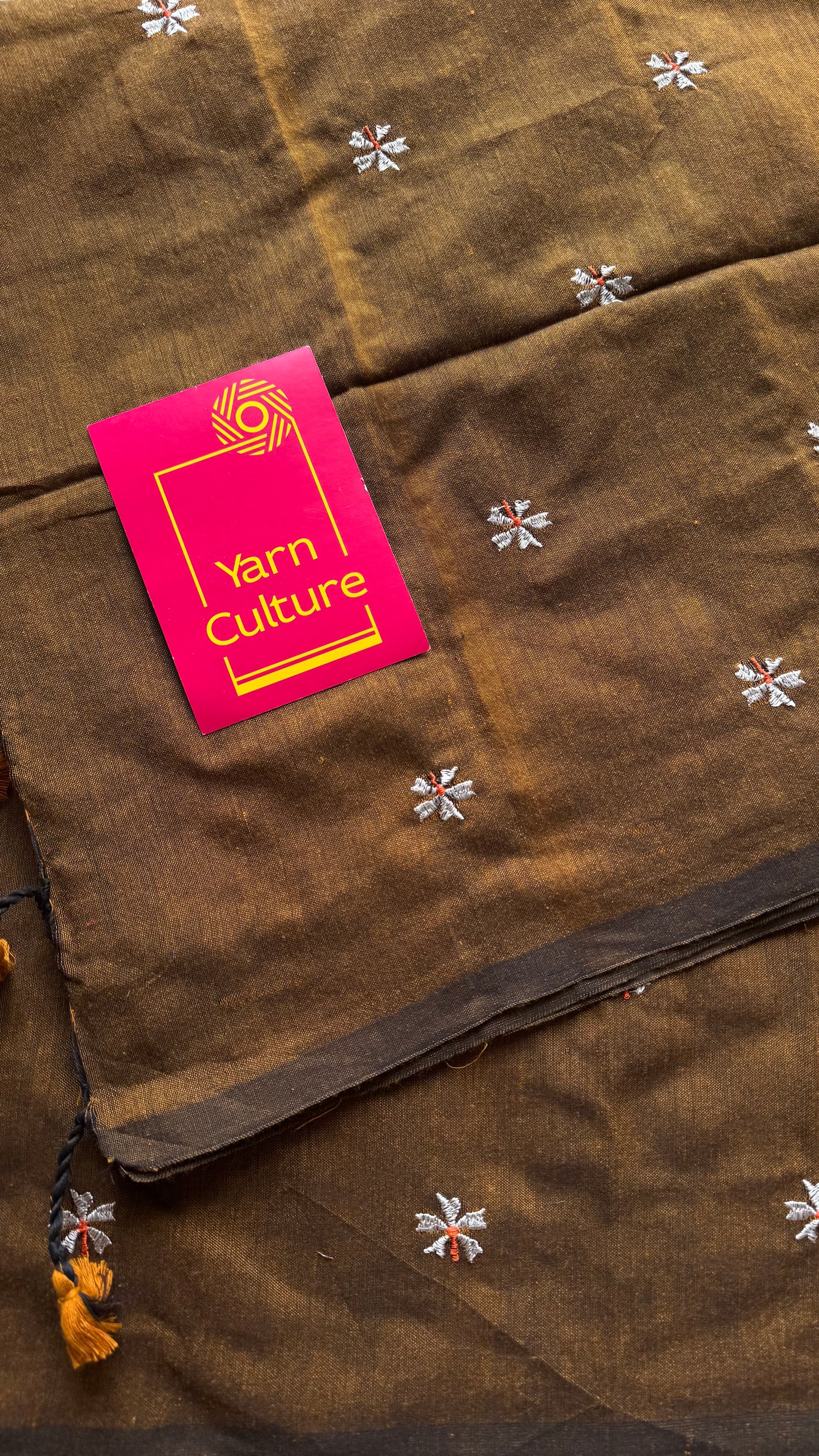 Mustard brown parijat soft cotton saree  - YCBCKCAP39