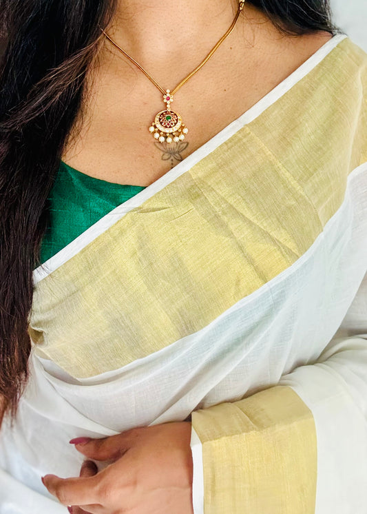 Attigai with ruby, green and white round pendant neckpiece, with earrings - YCGPNP787
