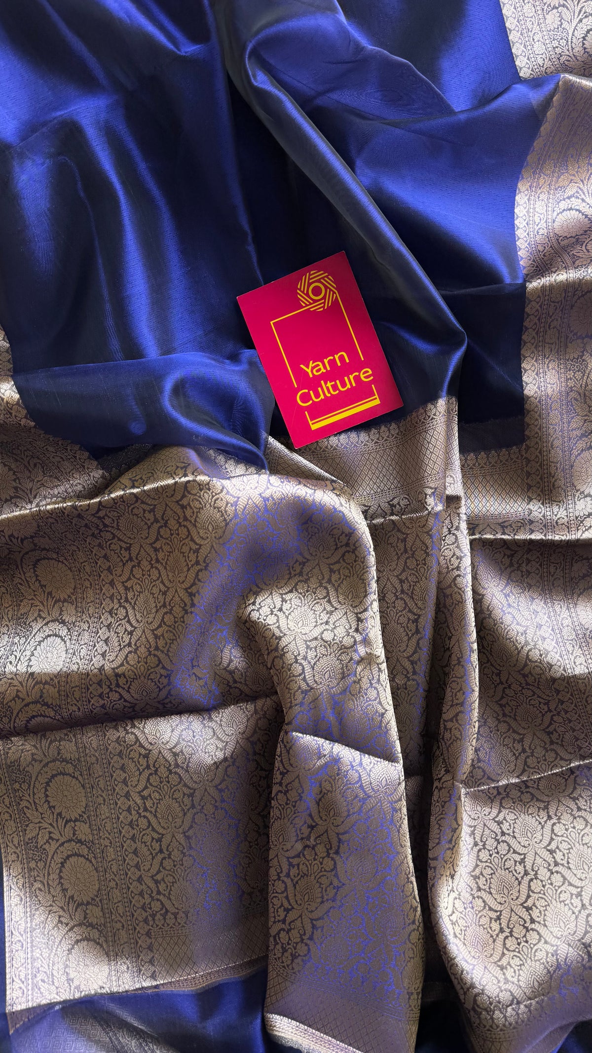 Royal blue tissue Banarasi saree with zari border - YCBLTOC85