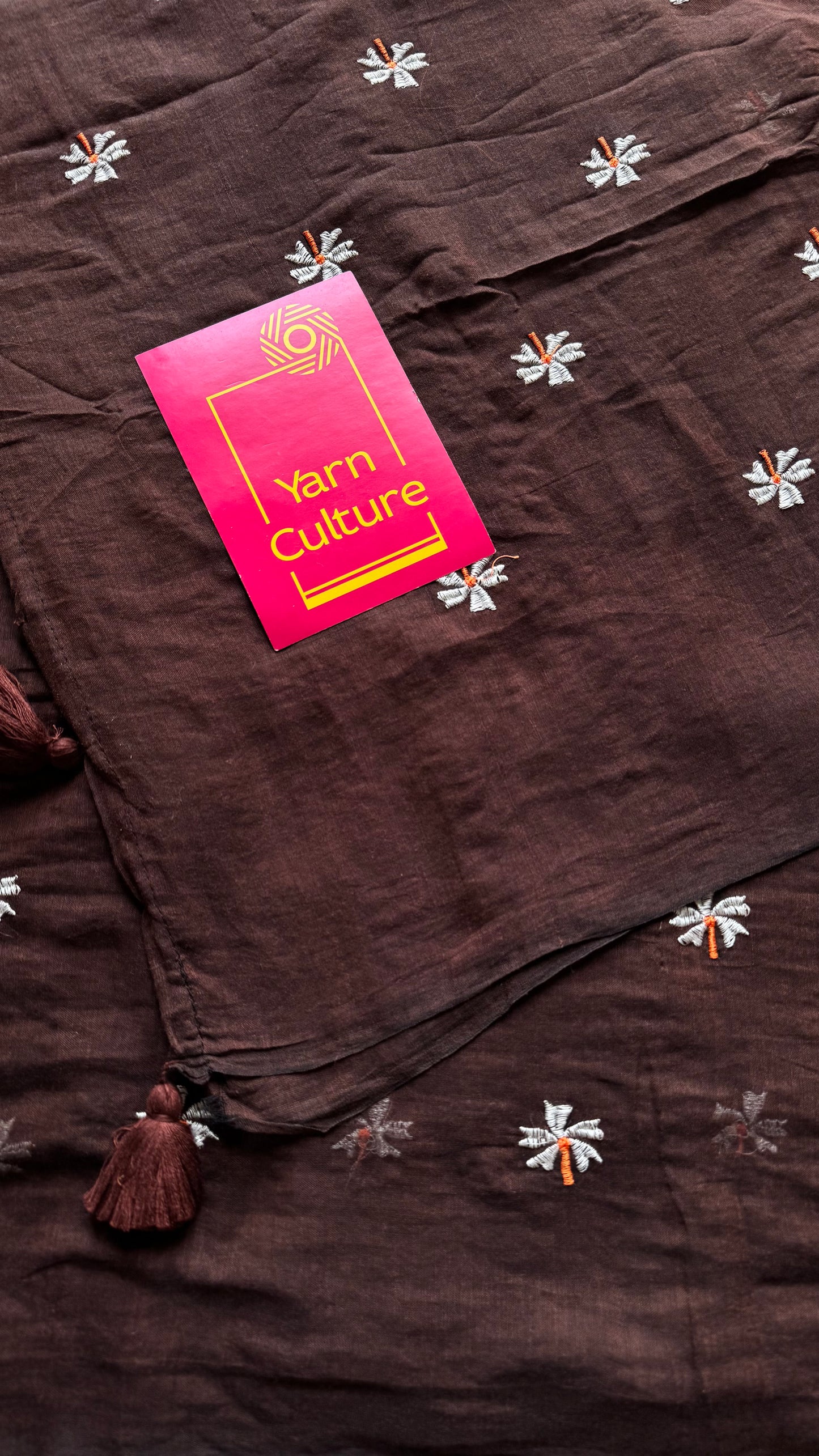 Brown parijat mul cotton saree  - YCBCMCAP34