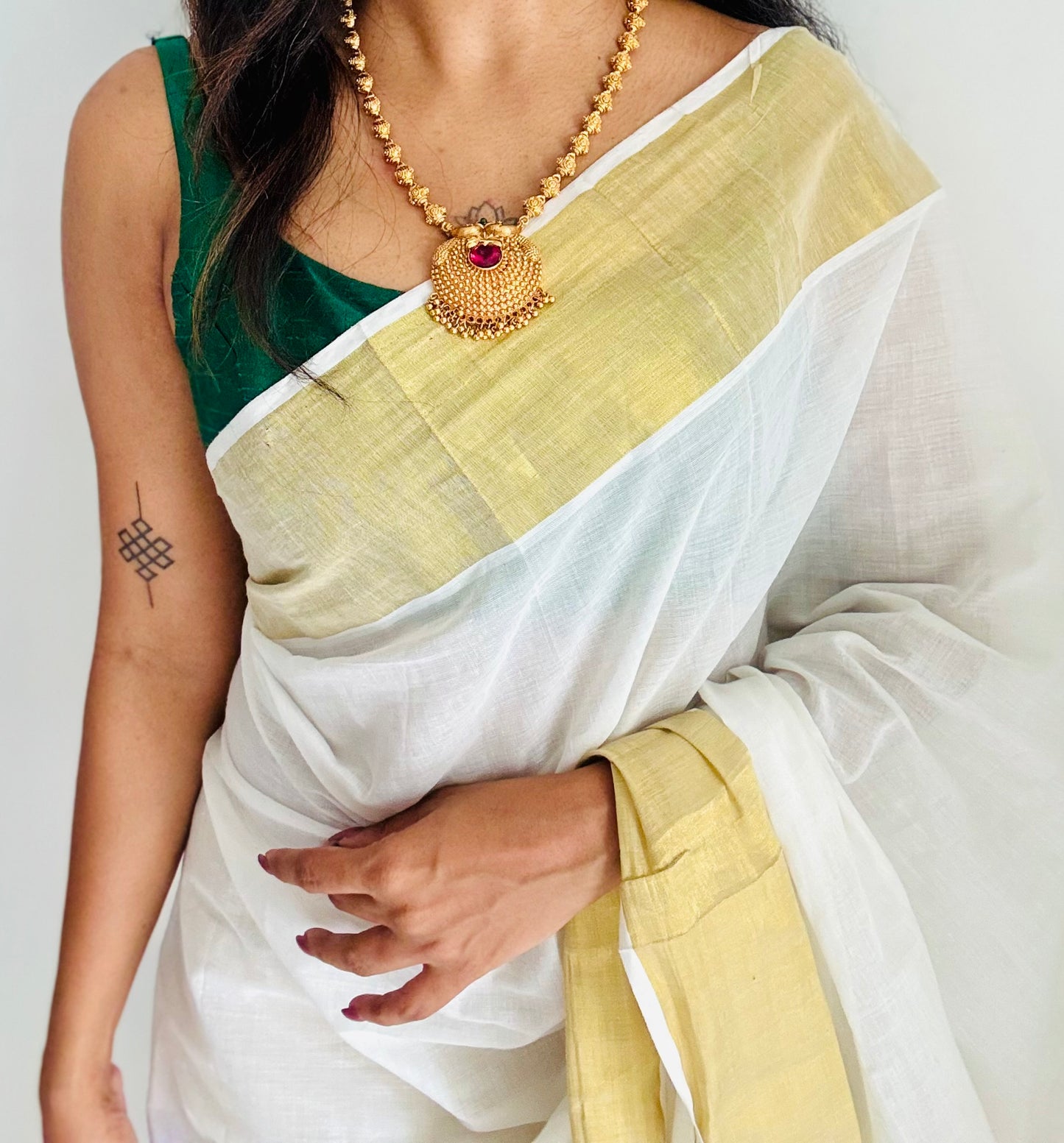 Long neckpiece with red stone pendant, statement piece, with earrings - YCGPNP723