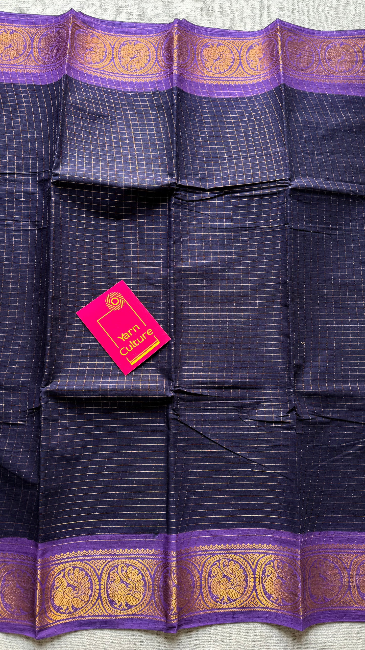 Dark blue with purple checkered sungudi, madurai cotton - YCCOTNSUDE40
