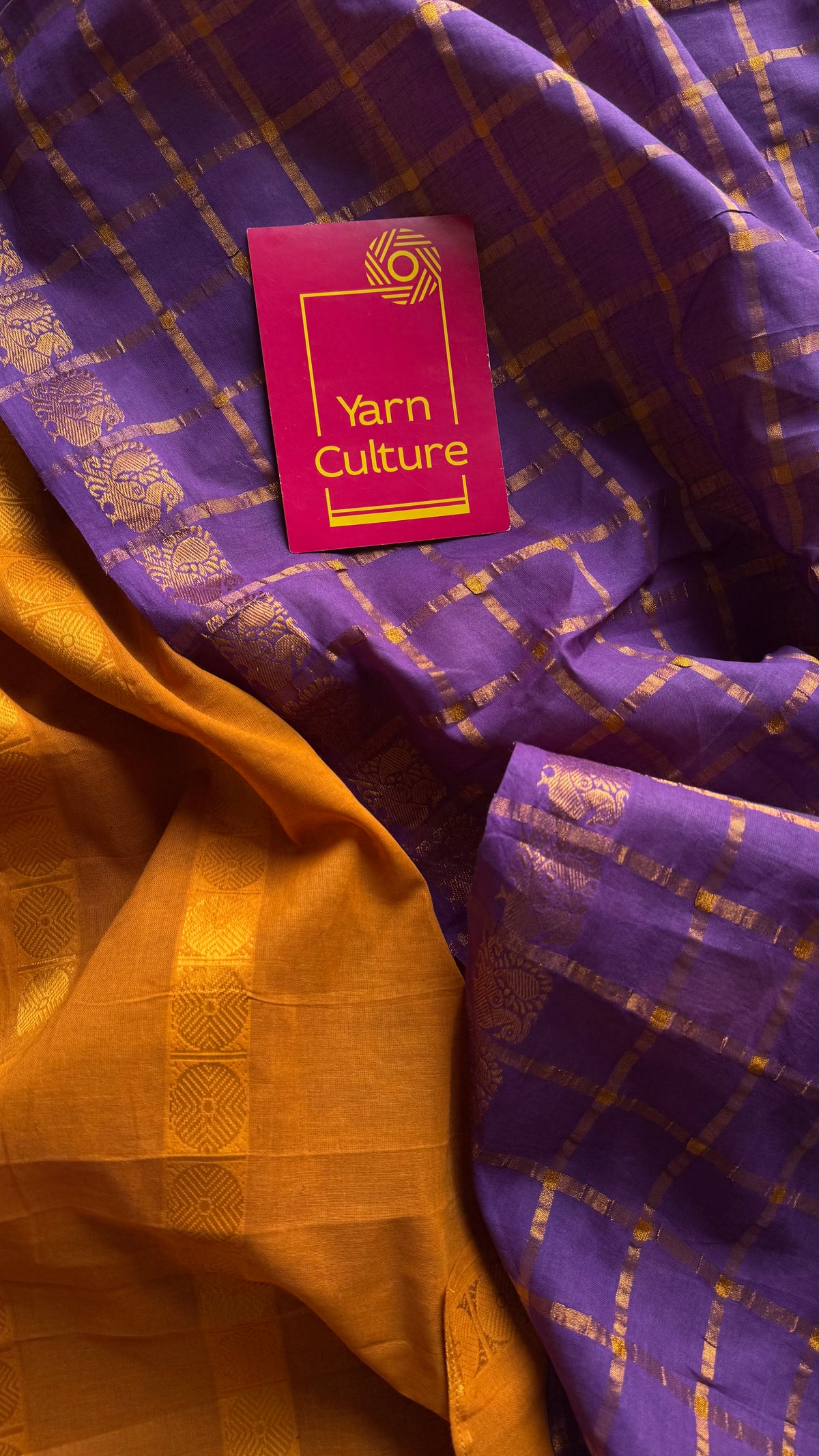 Purple with turmeric yellow, sungudi cotton half-half saree - YCCOTNIDOC14