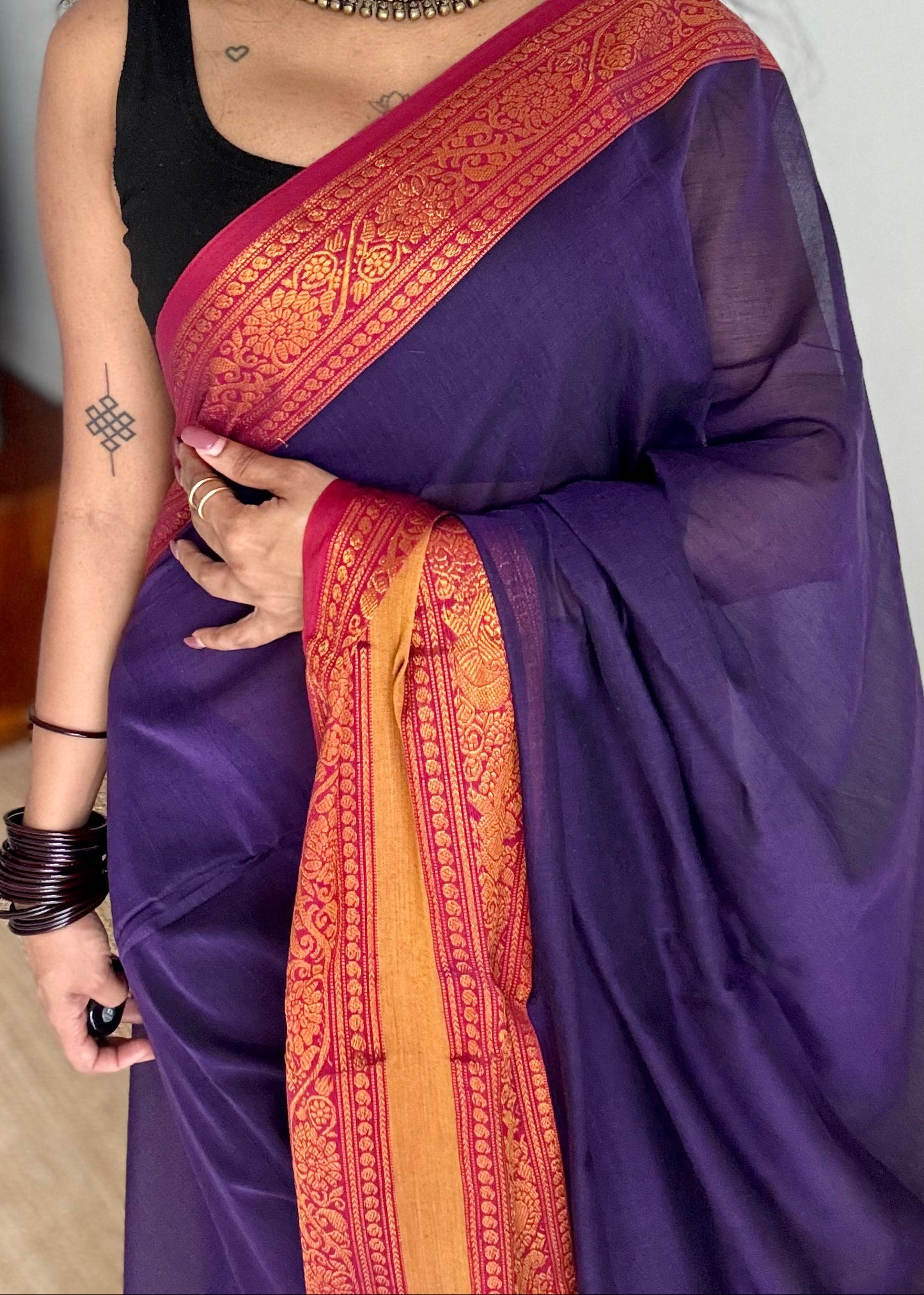 Purple with dark pink wide border, narayanpet soft cotton saree - YCWOTDAUG07