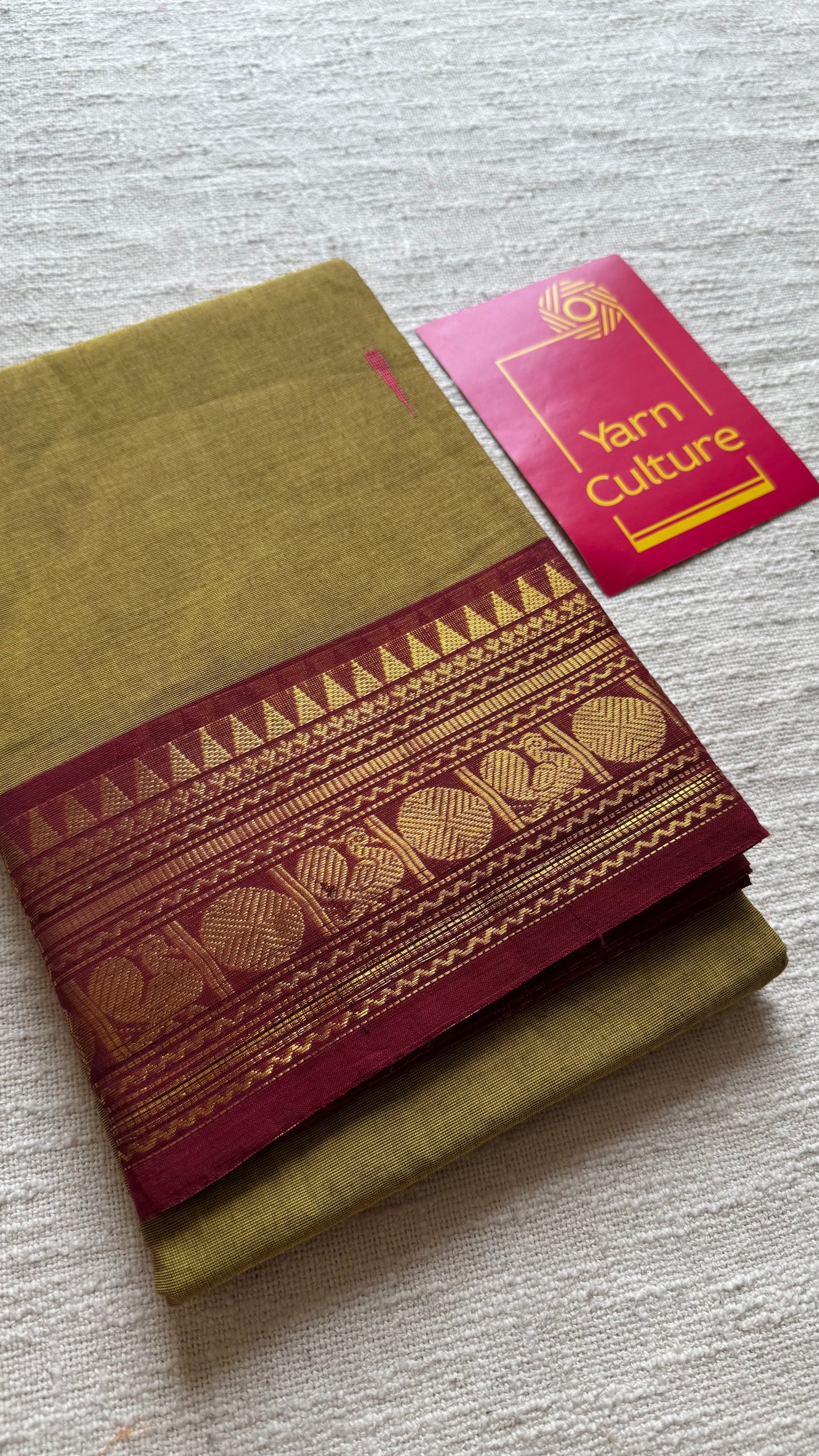 Kanchi cotton saree, parrot green with dark red zari border - YCCOTNAP83