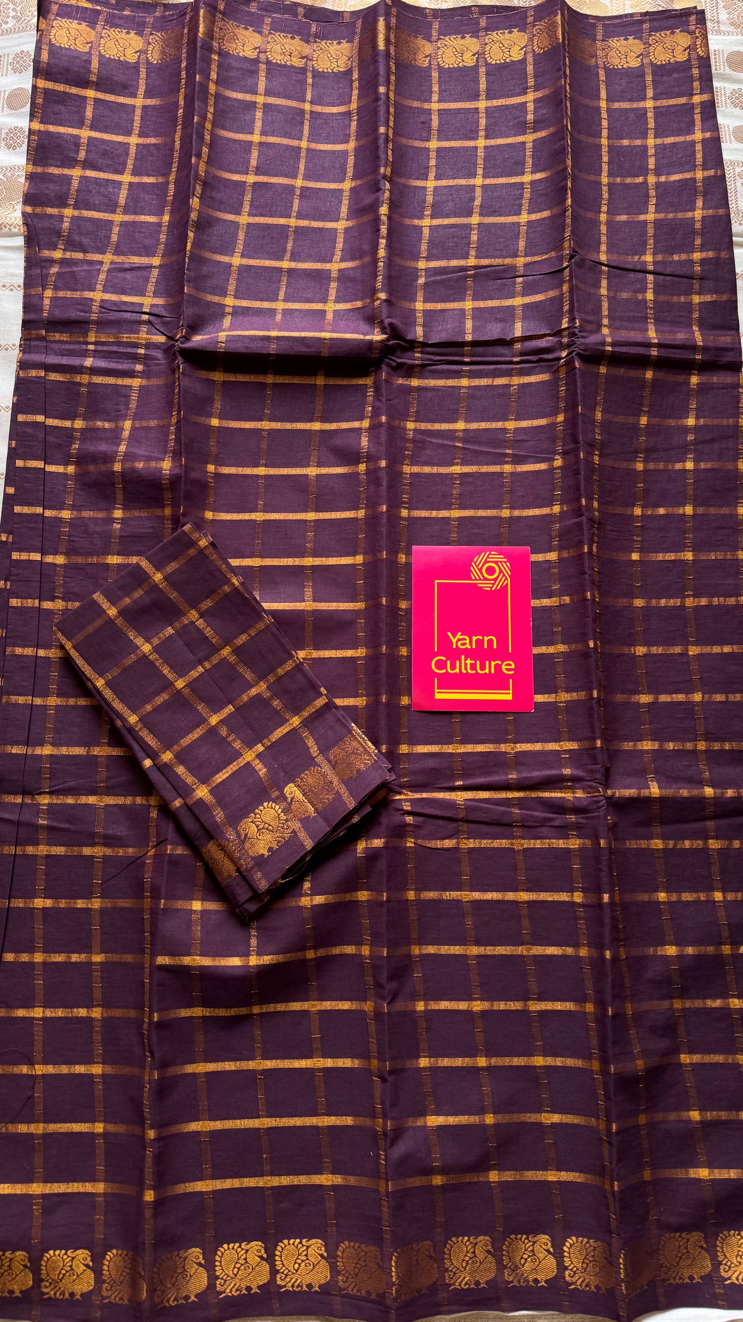 Purple brown pavithra kattam kattuchayam dyed madurai cotton saree - YCCOTNMSAP125
