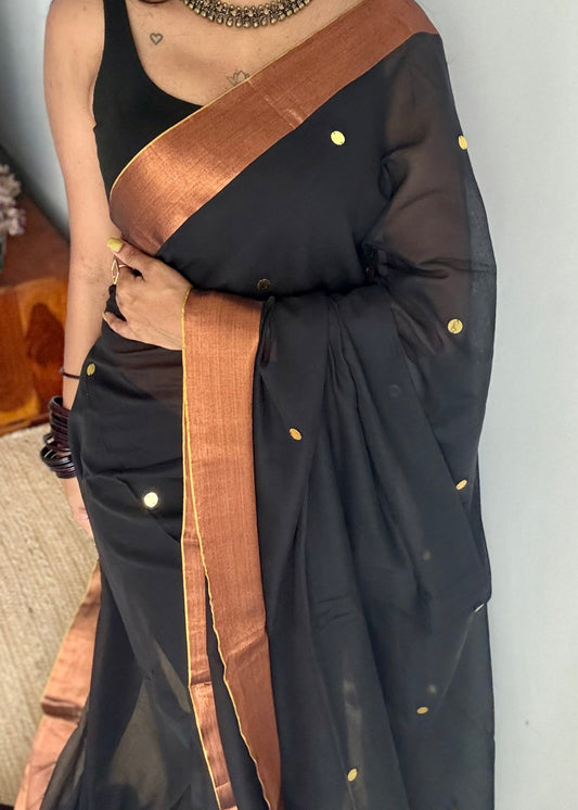 Black mul with gini sequins and copper zari border - YCBCMCLSE06