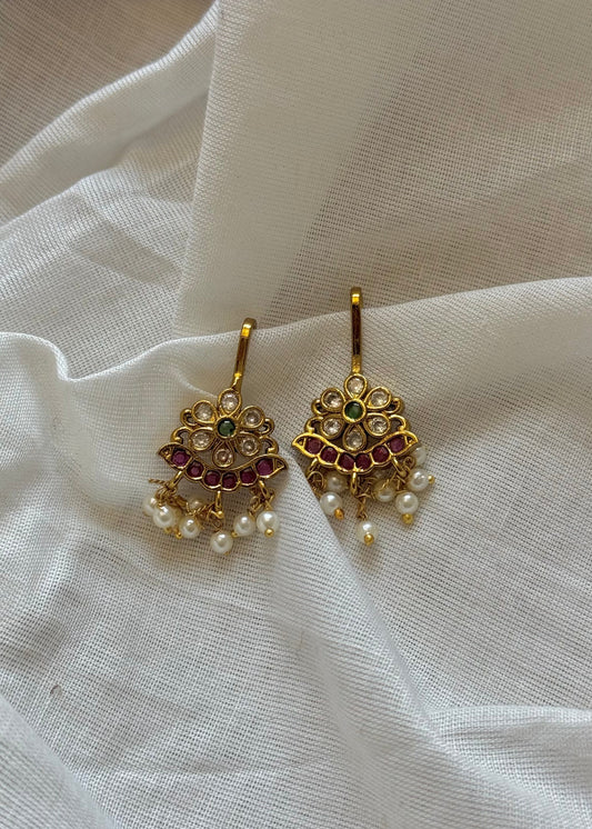 Bugadi clip-on floral (non pierced), green, ruby and white - YCGPEBU660