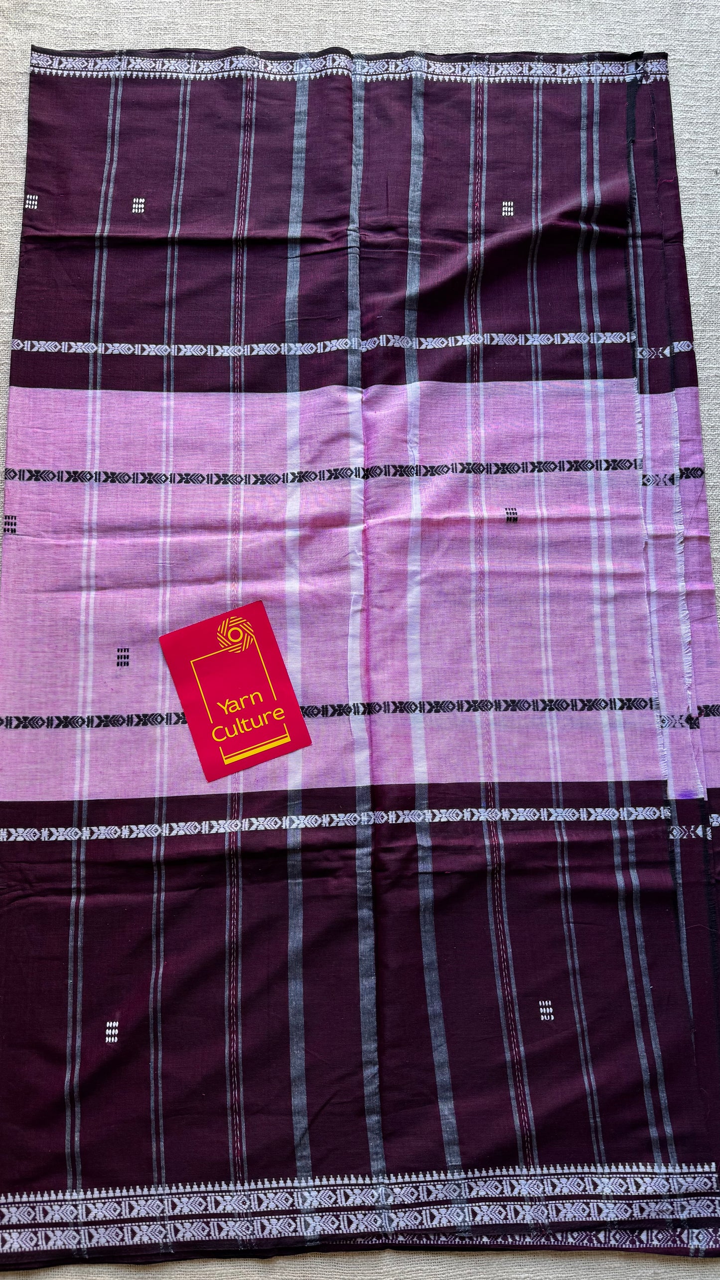 Dhonekhali handloom soft cotton saree, pink with dark maroon and woven buttas - YCBCDFE251
