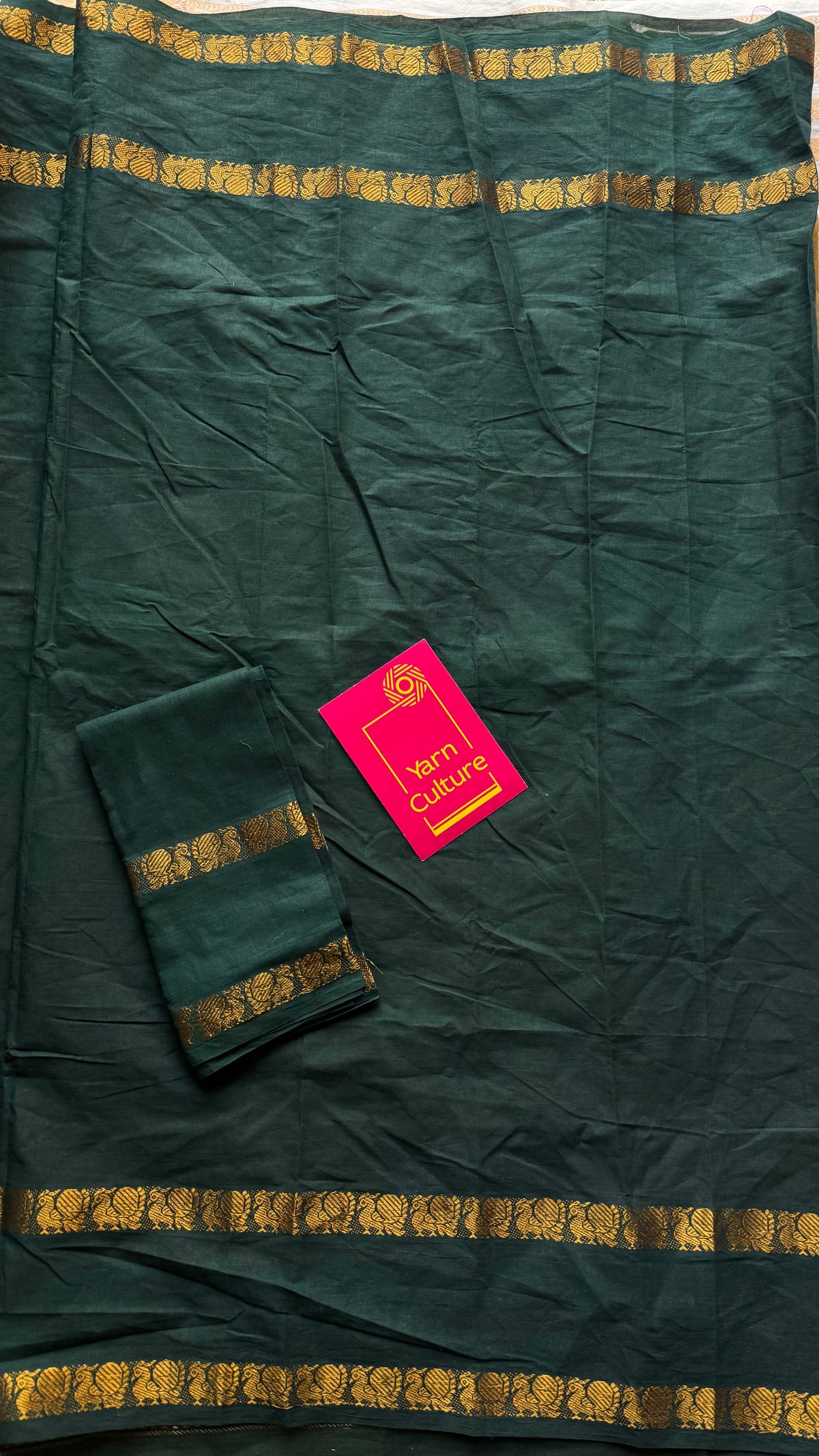 Ginger green with dark green, sungudi and chettinad cotton half and half saree - YCCOTNIDOC134