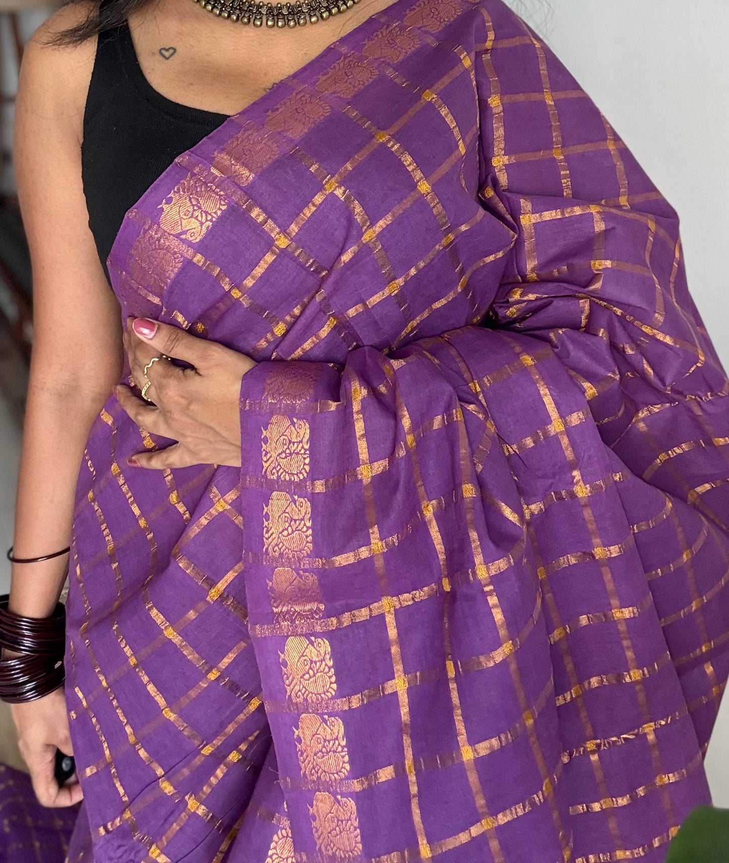 Purple pavithra kattam kattuchayam dyed madurai cotton saree - YCCOTNMSAP127