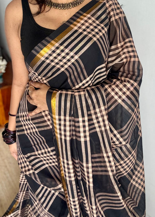 Black and cream checks, mul cotton - YCBCMCNO55