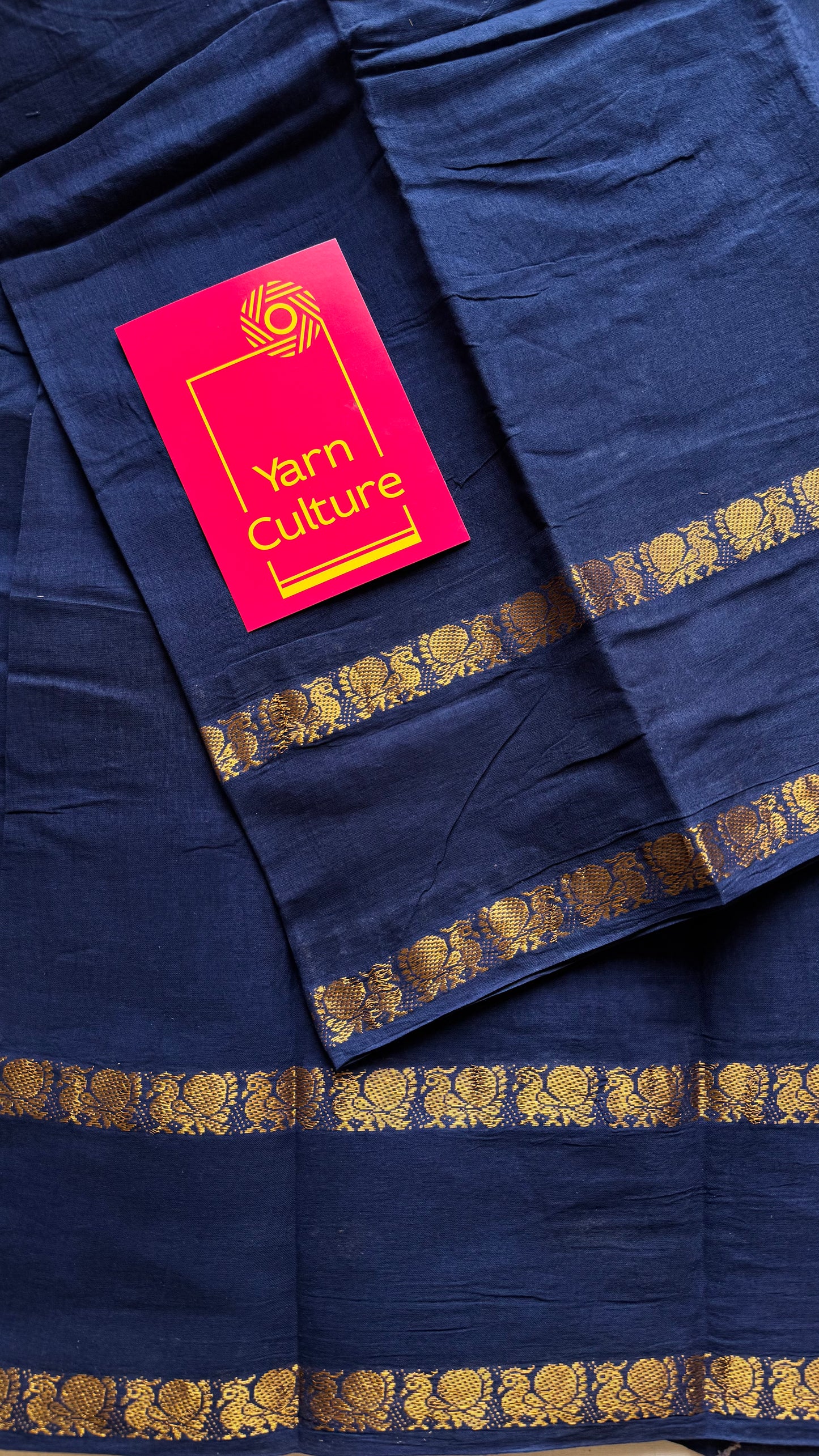 Dark blue rettaipettu peacock double bordered, kattuchayam dyed madurai cotton saree - YCCOTNMA277