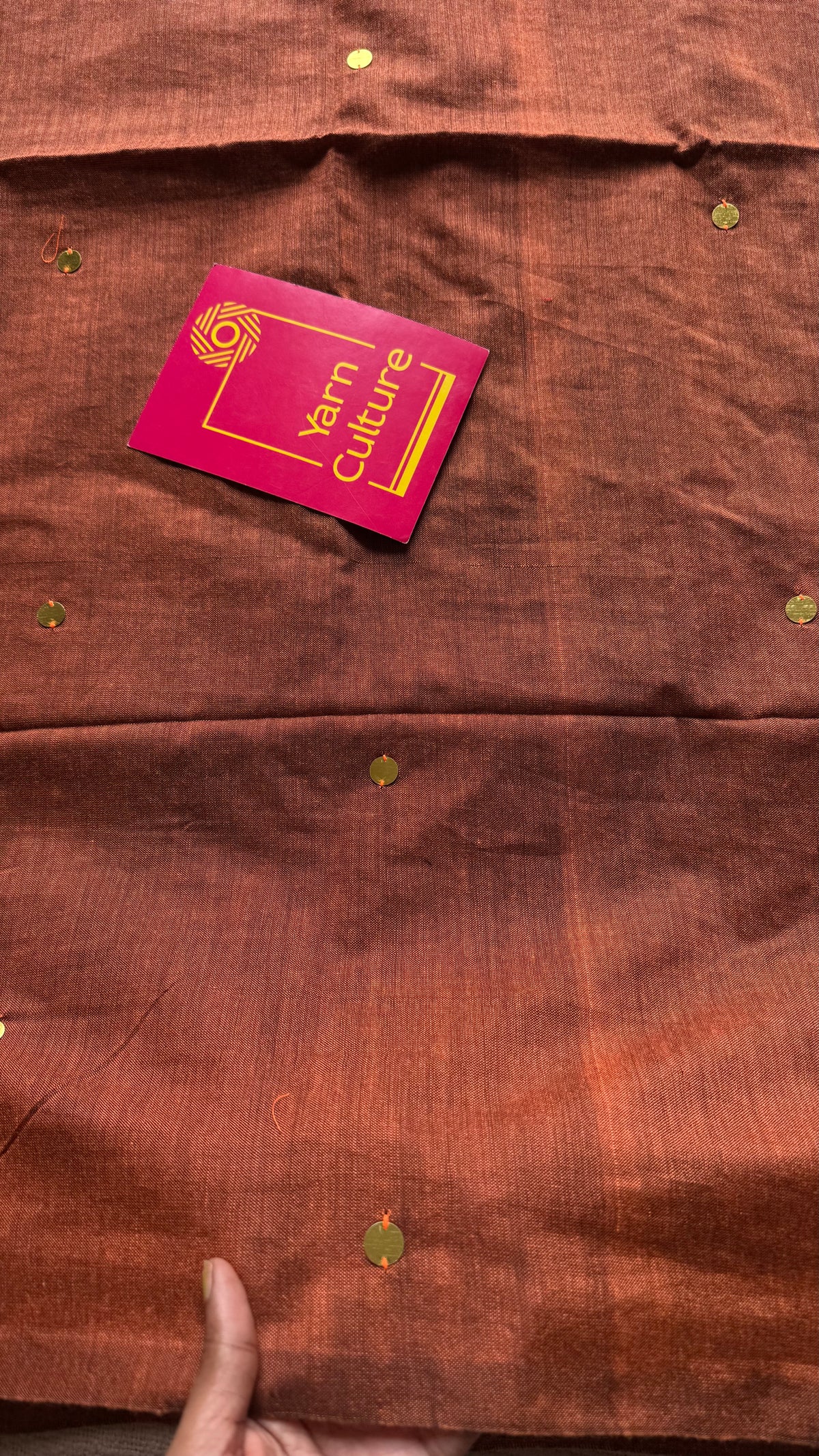 Orange with blue contrast pallu, gini sequins, soft cotton saree - YCBCSCOC08