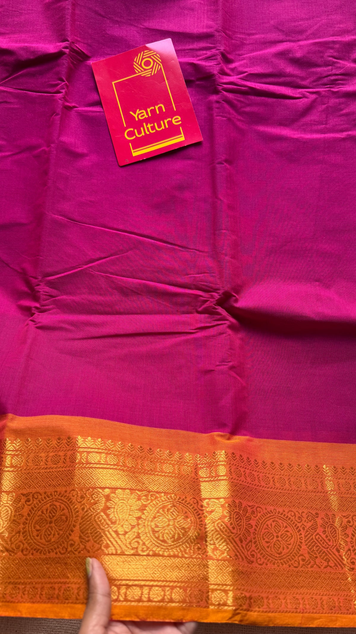 Magenta with turmeric yellow zari border chettinad cotton saree - YCCOTNCKSE17