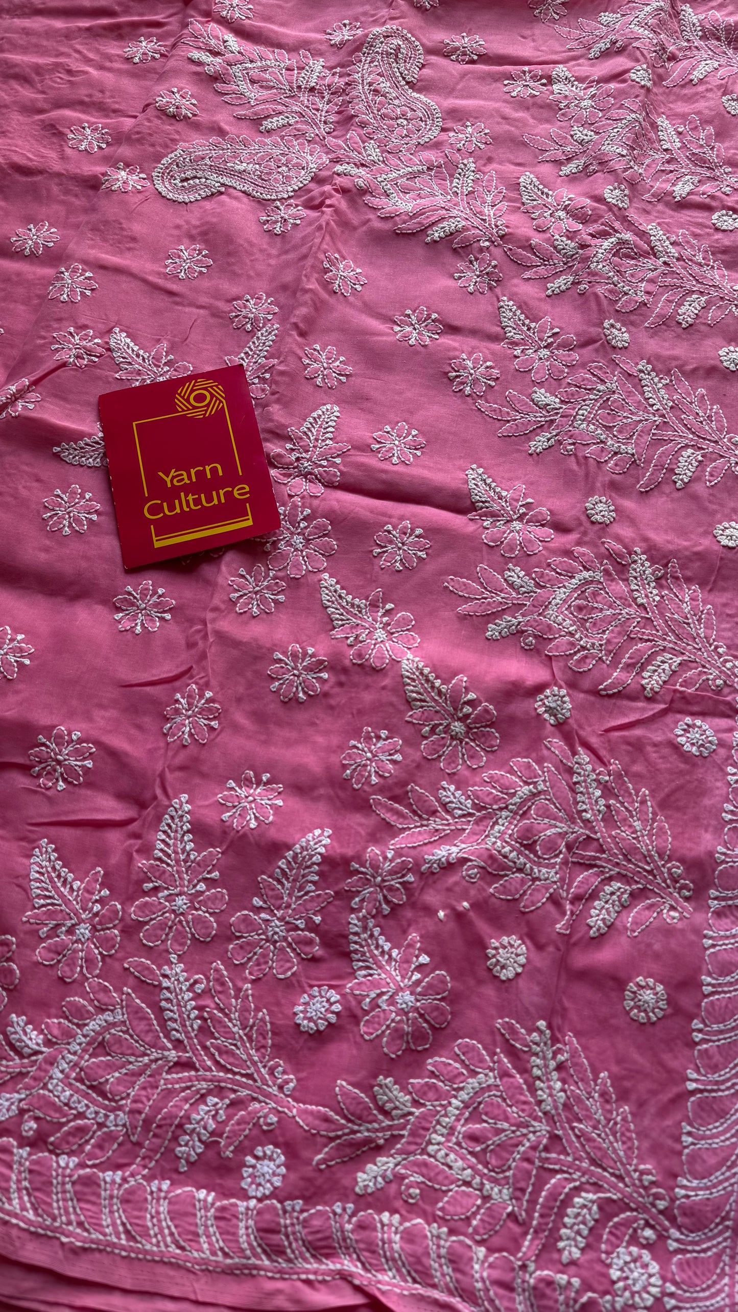 Zehra - persian pink hand-embroidered chikankari cotton saree - YCLCKFE421