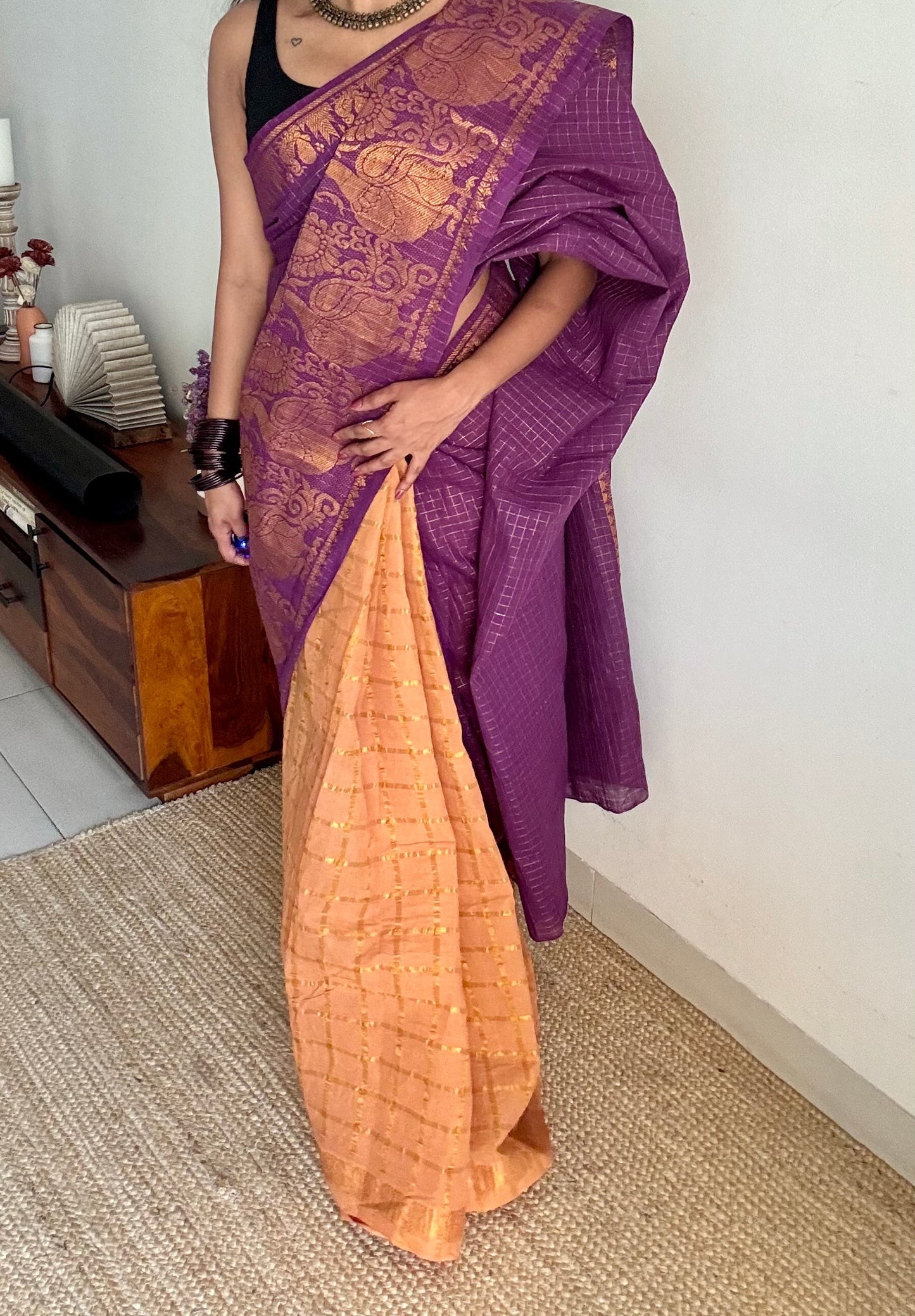 Purple with musk, sungudi cotton half-half saree - YCCOTNIDMA317