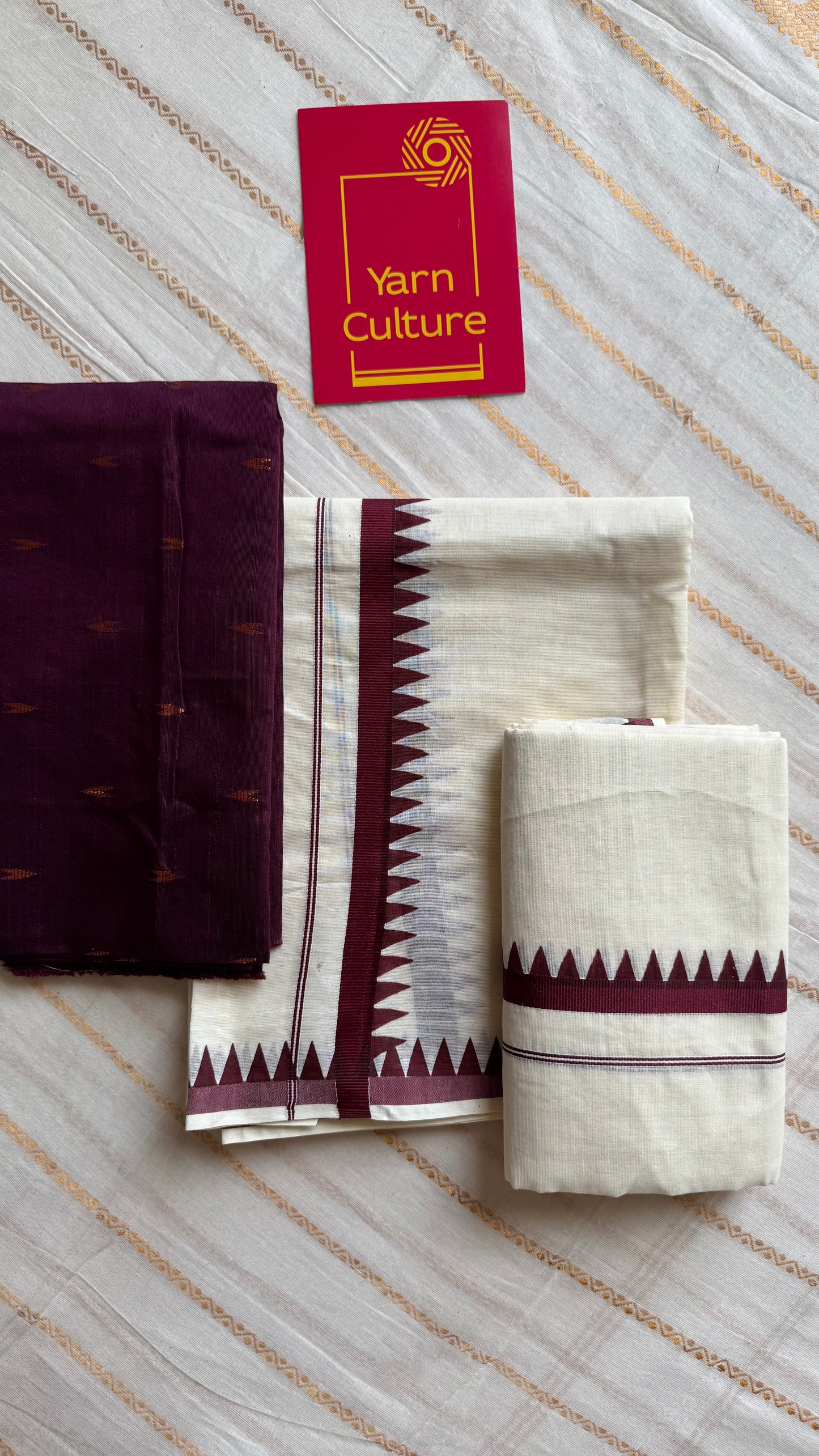 Set mund, dark maroon temple border - YCIEON114