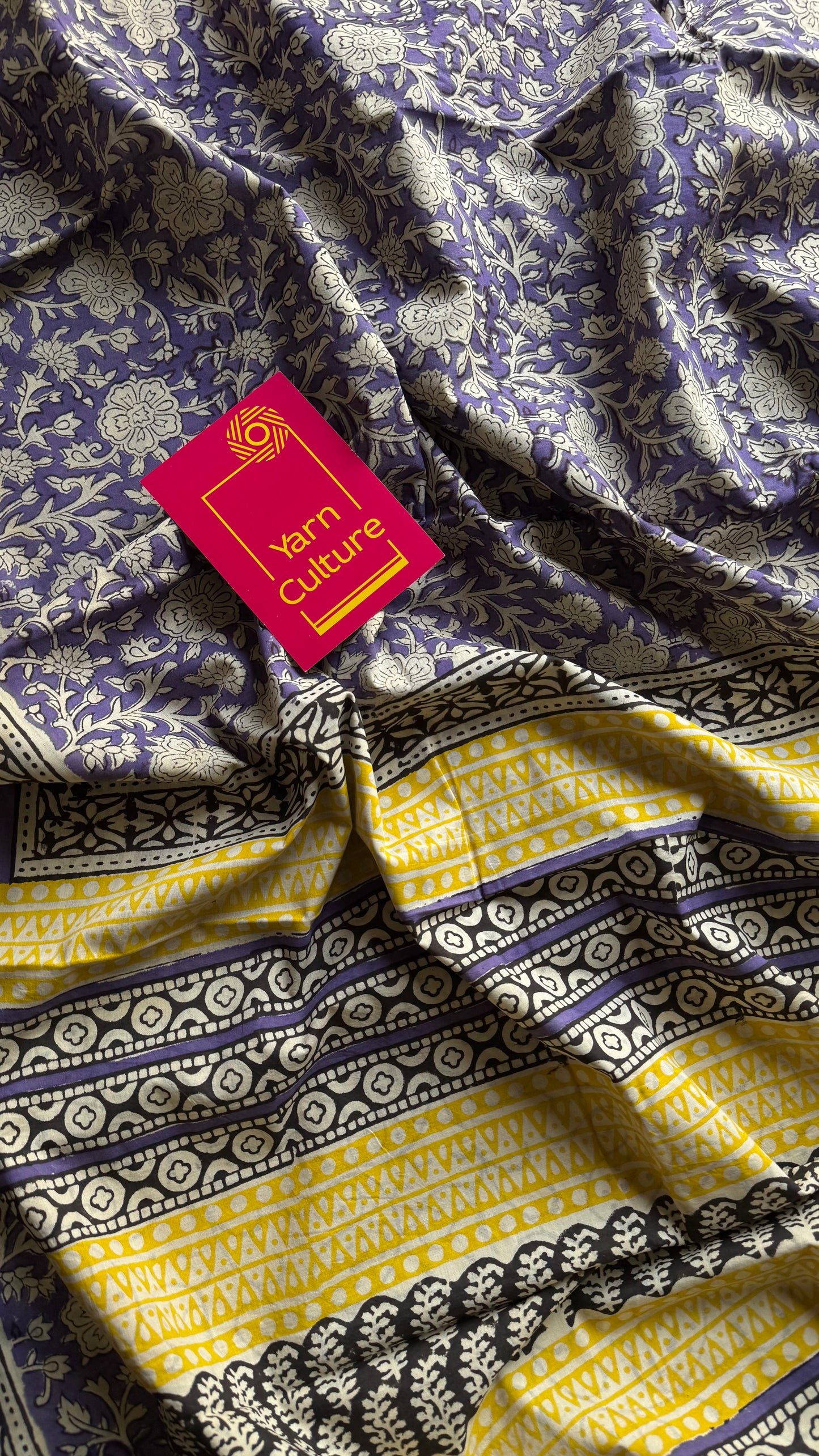 Purple with off white floral motifs, block printed soft cotton saree - YCTORCMA20