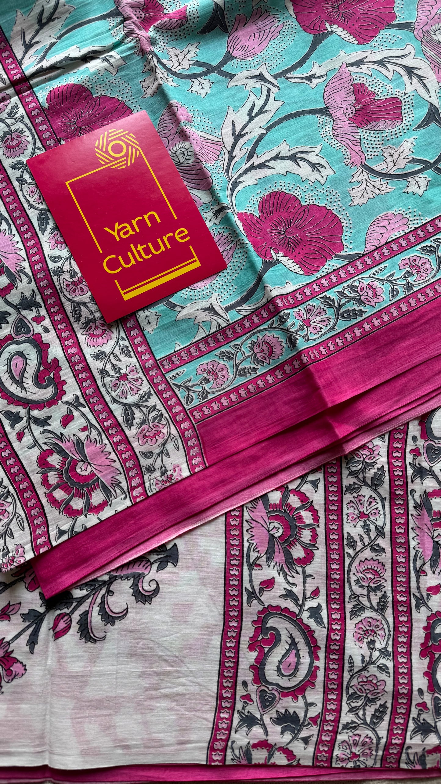 Turquoise floral soft cotton saree - YCTORCMA08