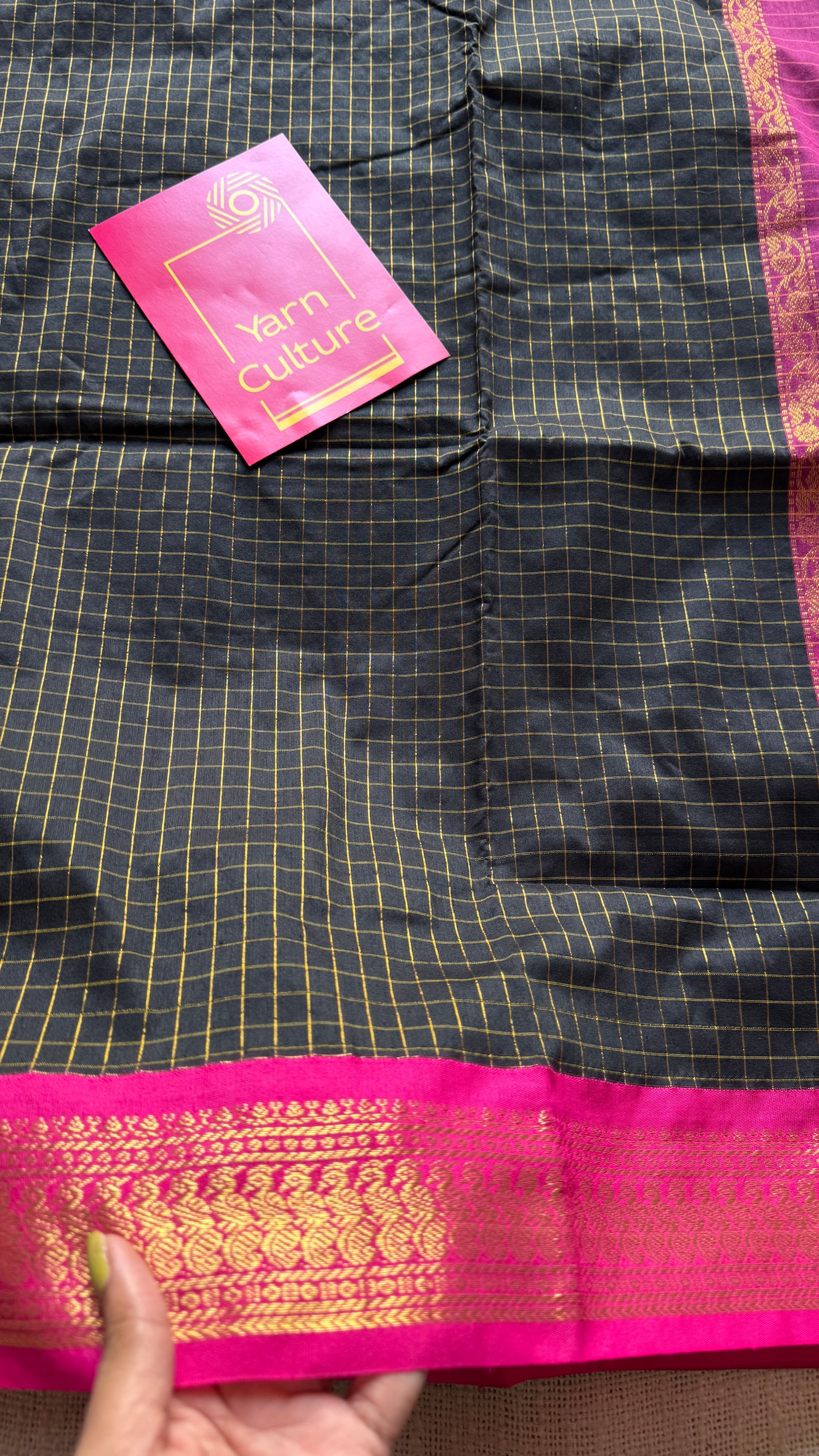 Black with hot pink, checks - cotton silk - YCCOTNOCKC81