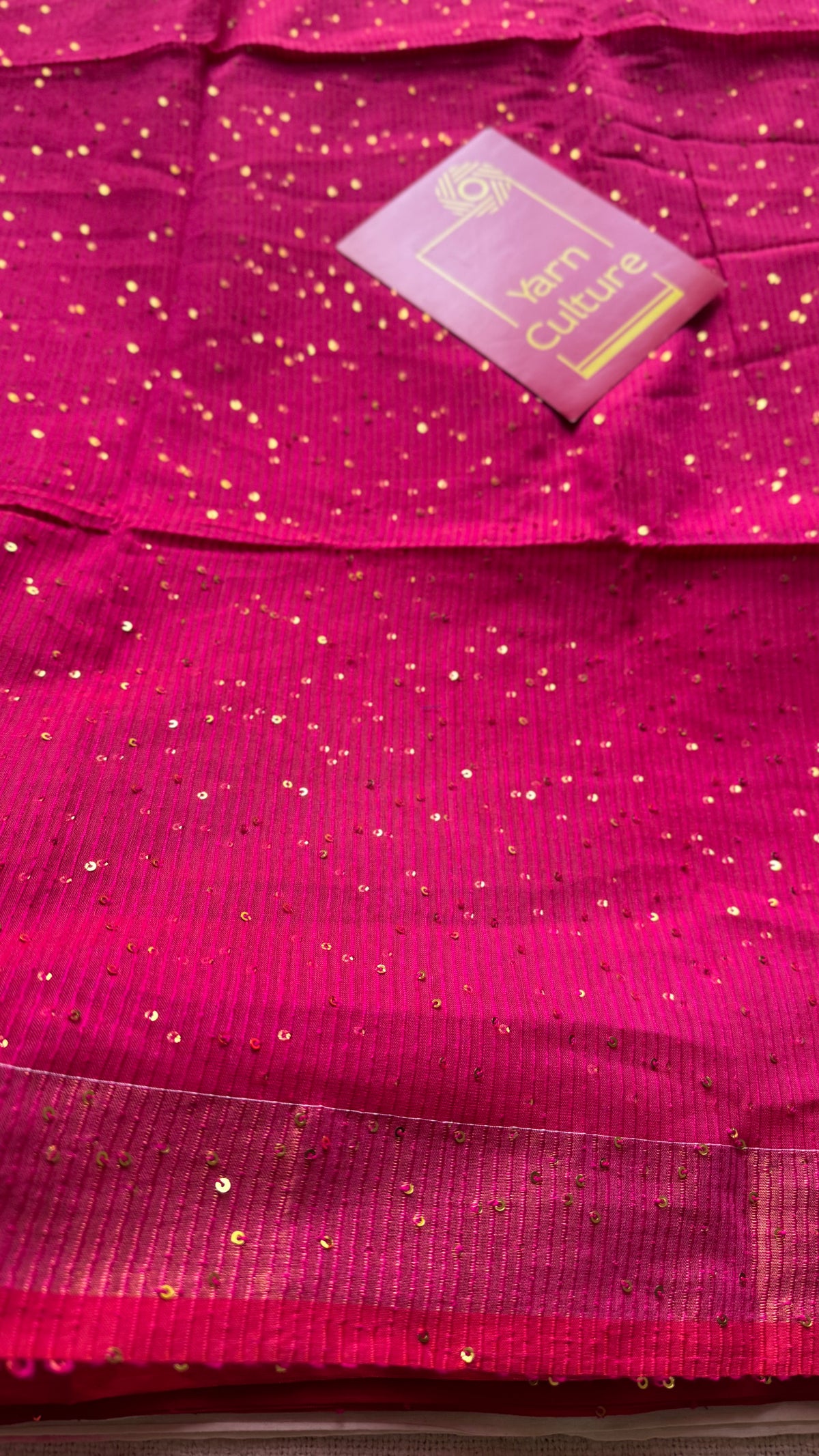 Hot pink mul cotton saree with sequins and zari border - YCBCMCSE34