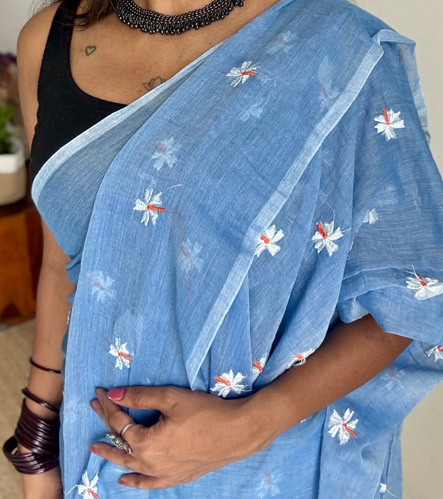 Soft blue parijat mul cotton saree  - YCBCMCAP30