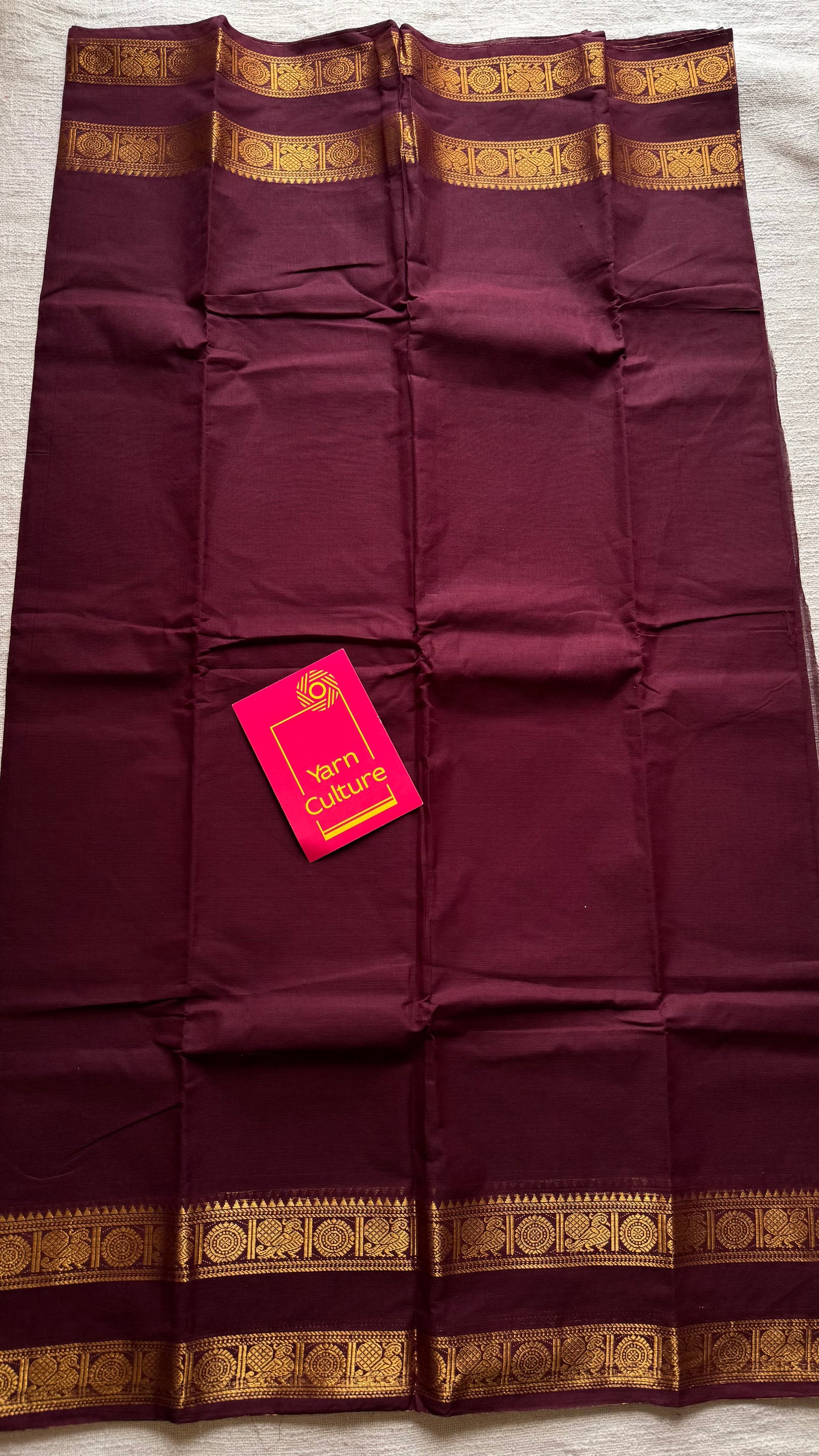 Kanchi cotton saree, dark maroon with rettaipet double zari border - YCCOTNAP90