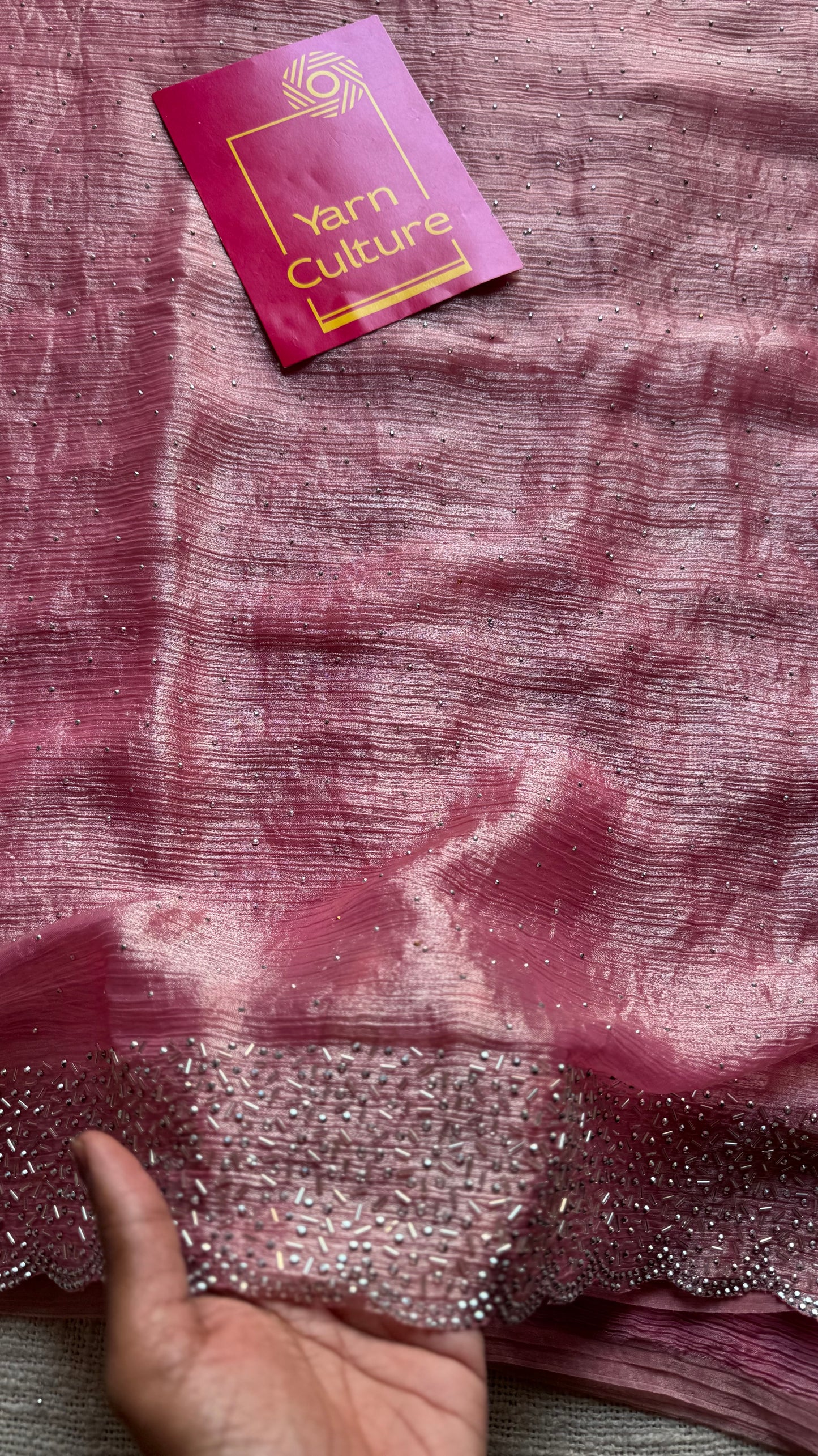 Candy Pop - pink dual tone space silk, jarkhan stone work - YCDOSNO37