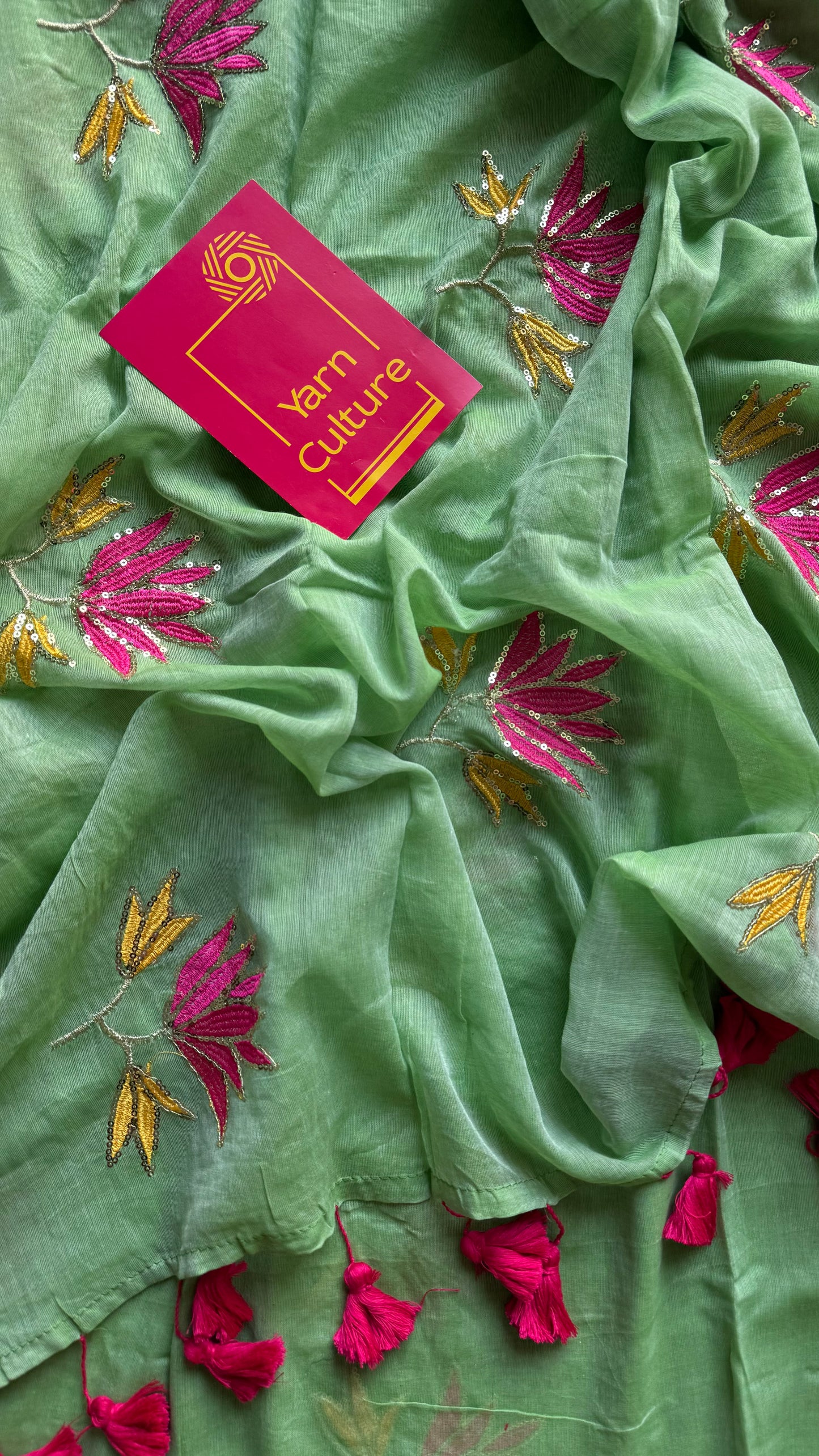 Mint green mul with lotus sequin embroidery - YCBCMCNO68