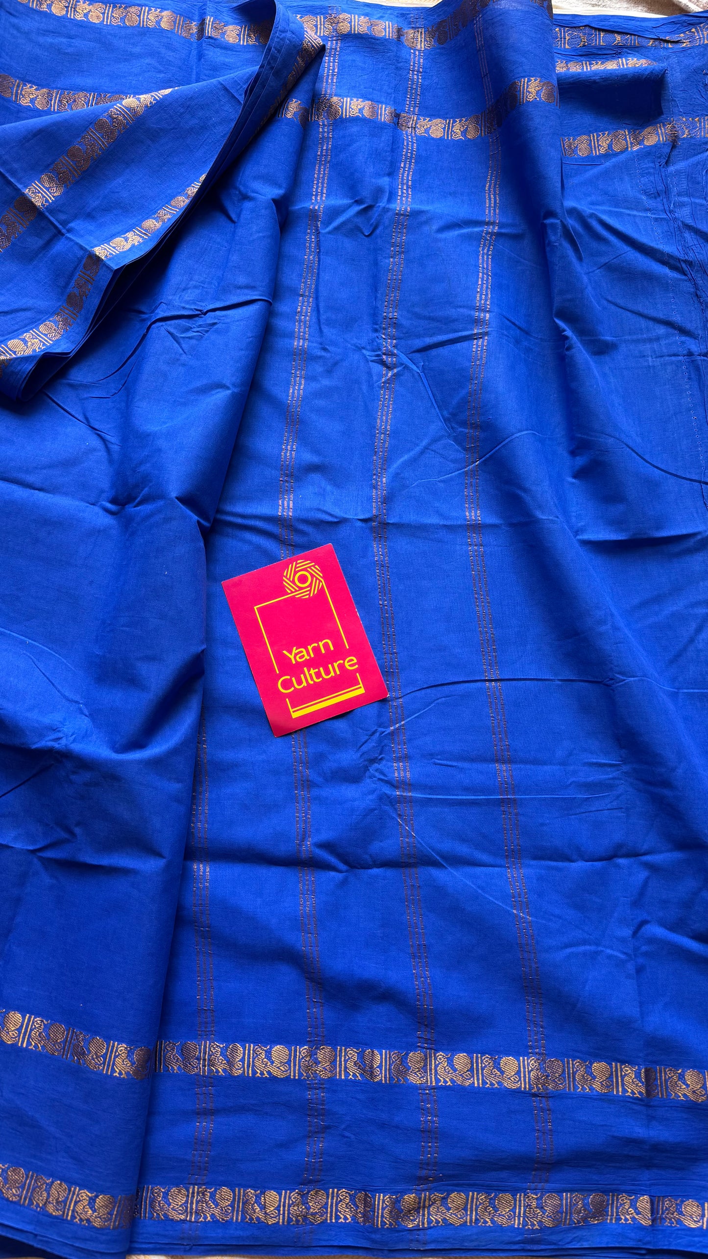 Electric blue rettaipettu peacock gap border, kattuchayam dyed madurai cotton saree  - YCCOTNMSAP97