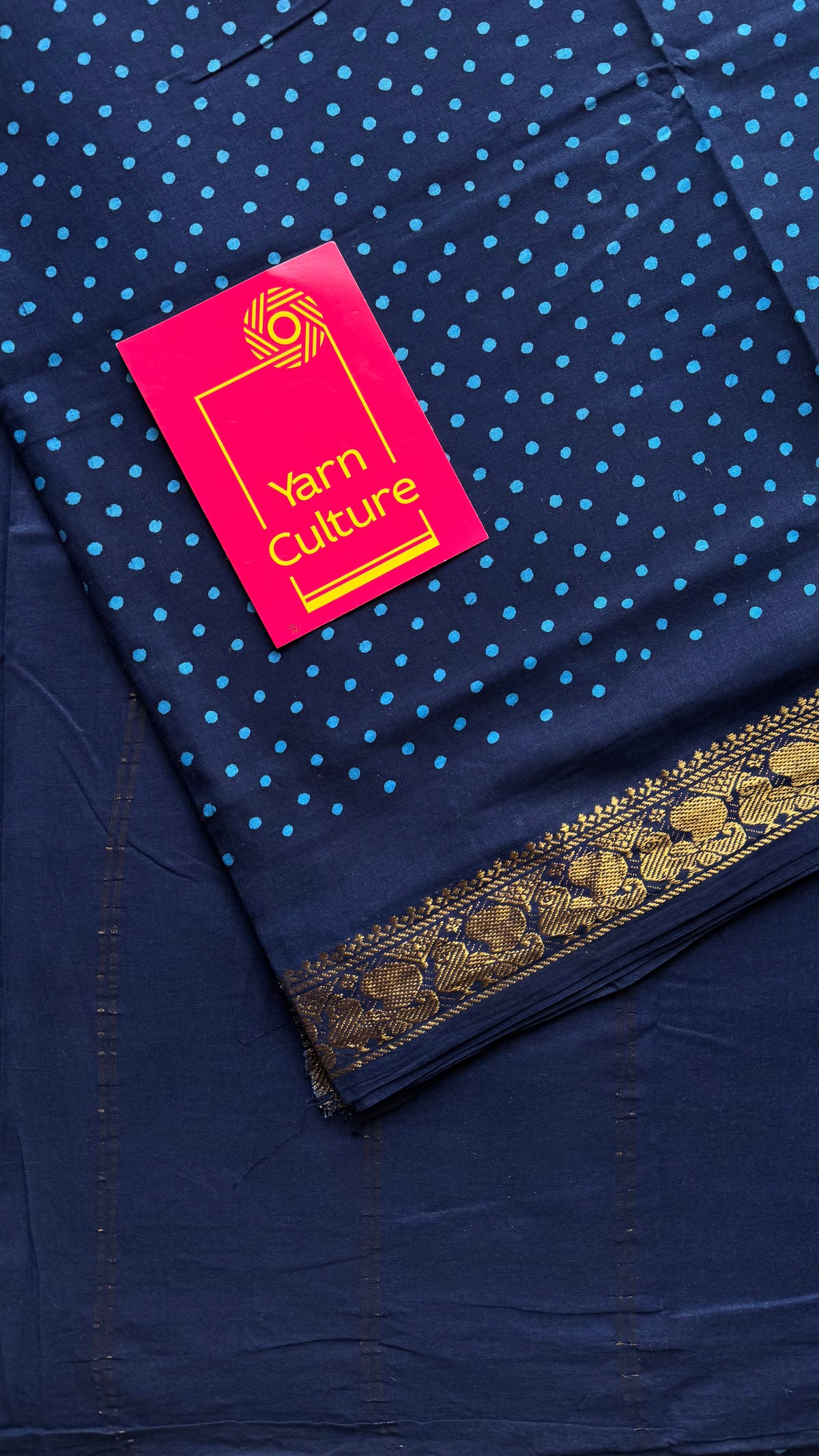 Dark blue sungudi dotted, single-side border, kattuchayam dyed madurai cotton saree - YCCOTNMSSE08