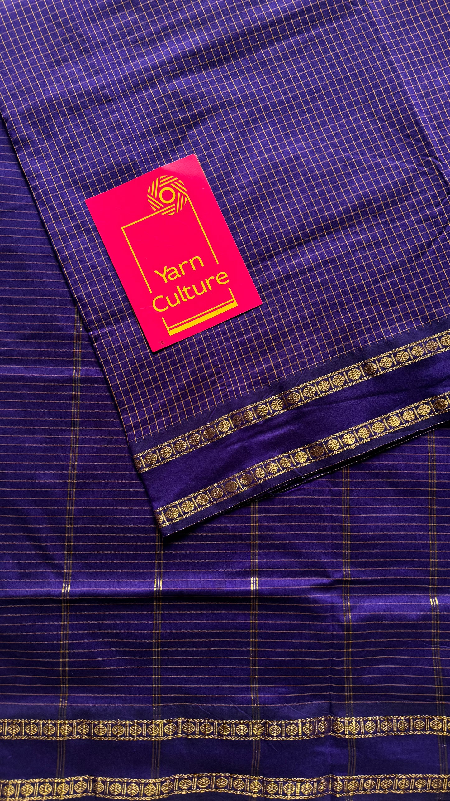 Purple violet, arani checks saree, cotton silk - YCCOTNAUG19