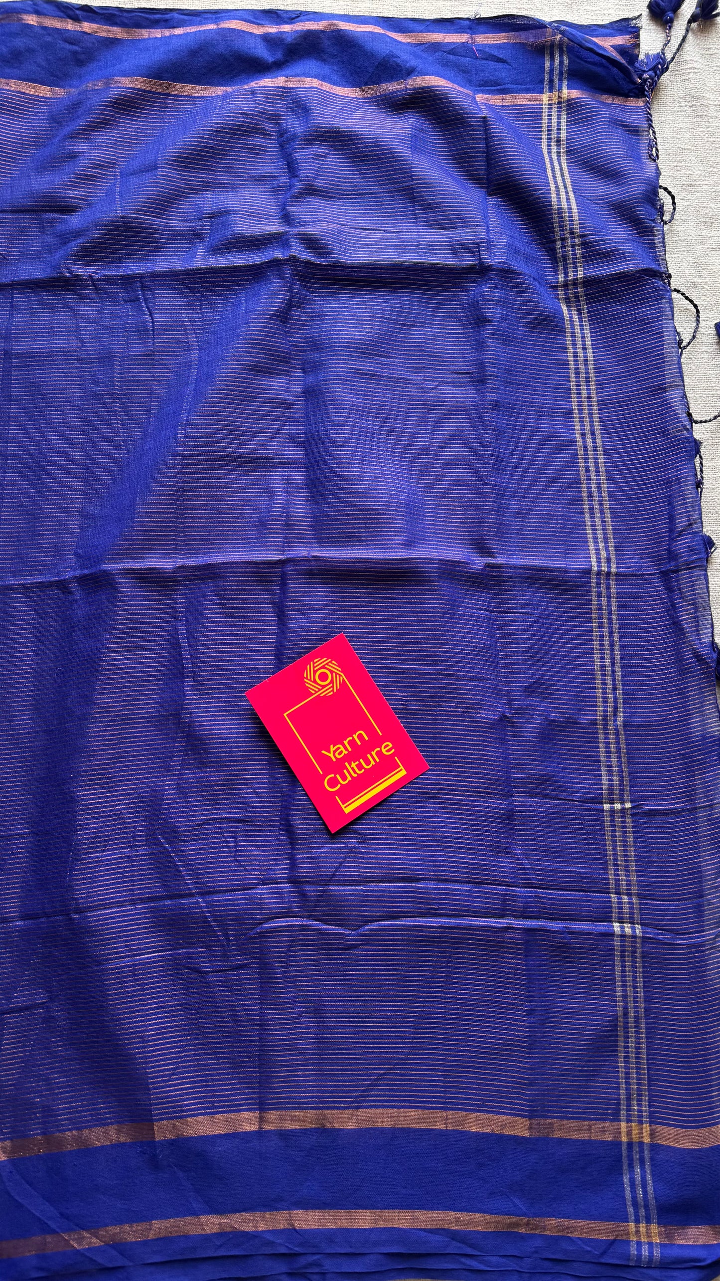 Royal blue, gap border, gold zari stripes, soft cotton - YCBCKCZDE120