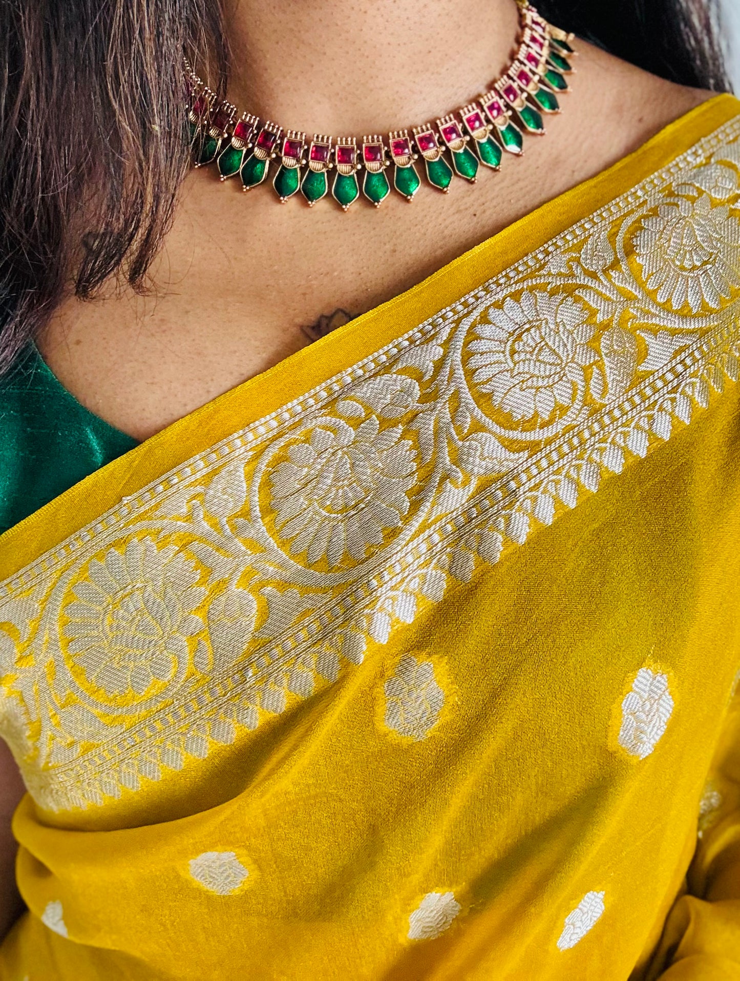 Green ruby nagapadam neckpiece, with earrings - YCGPNP613