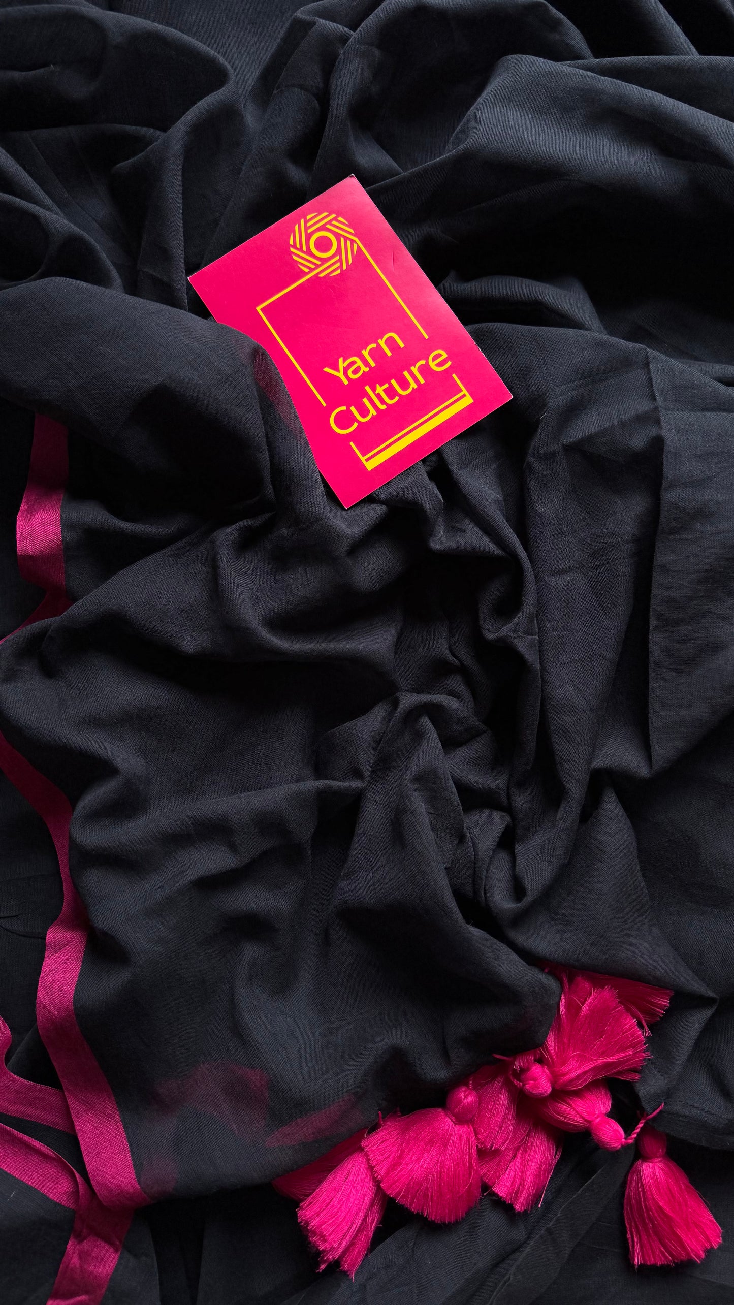 Black with hot pink border mul cotton saree - YCBCMCFE232