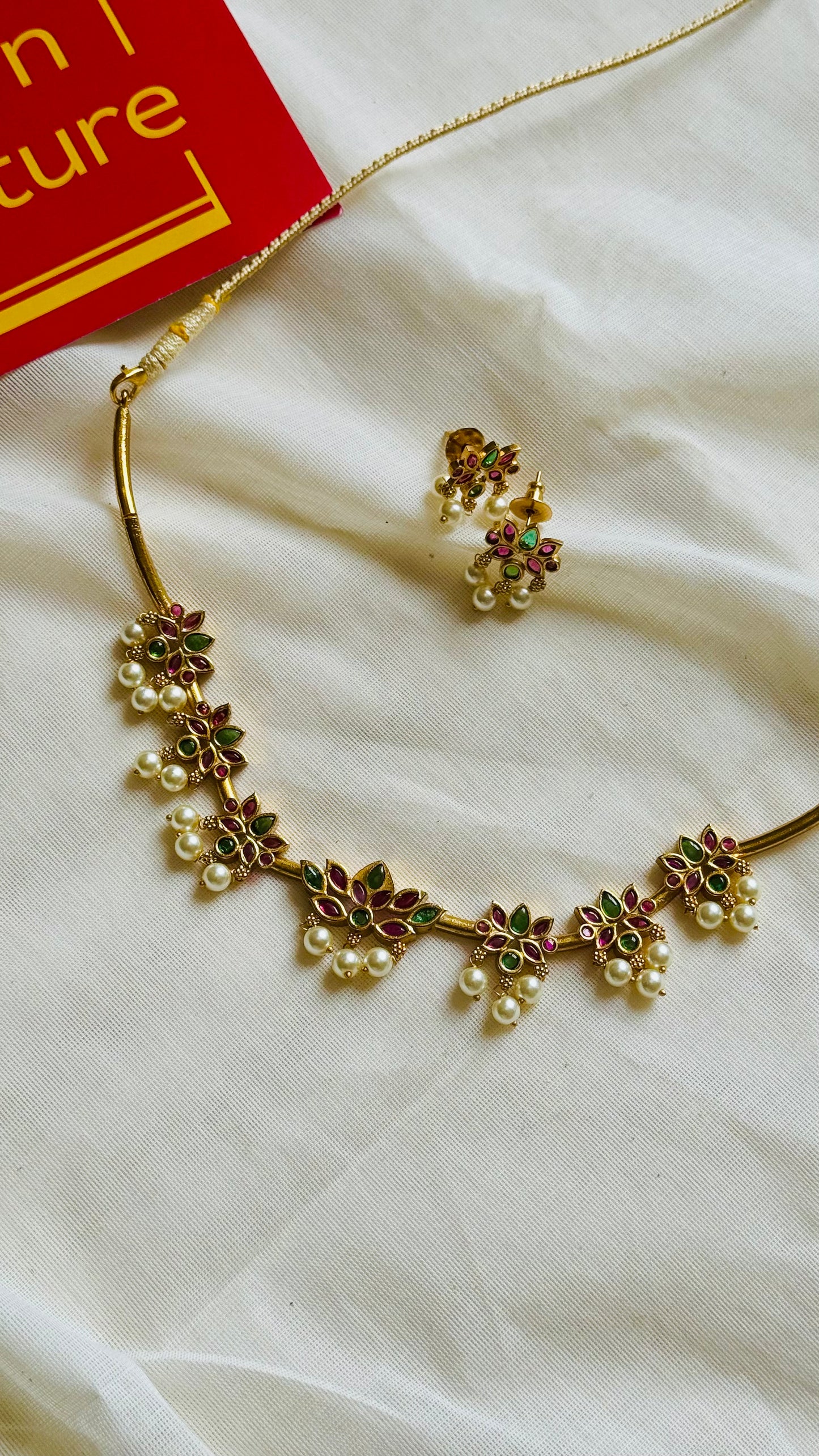 Lotus hasli, ruby and green stones - YCGPNP802