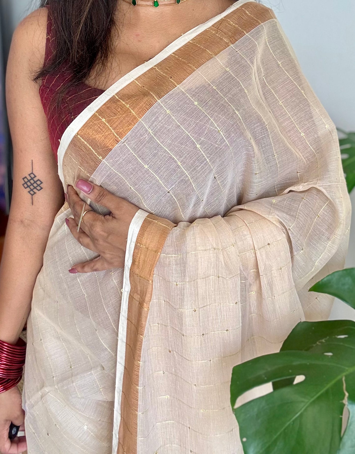 Sandal mul saree, sequins work  - YCIEON26
