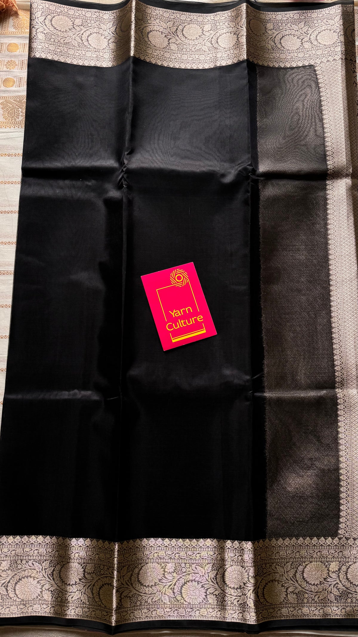 Black tissue Banarasi saree with zari border - YCBLTOC88