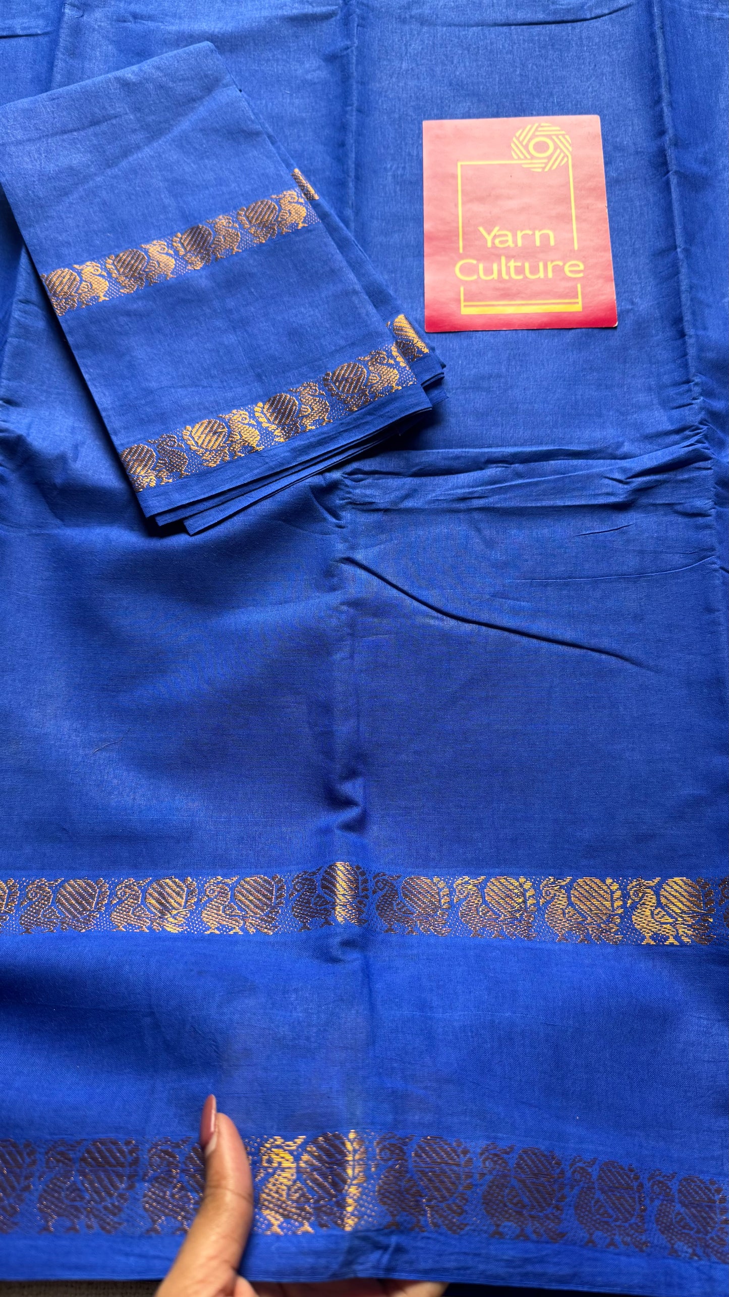 Electric blue rettaipettu peacock gap border, kattuchayam dyed madurai cotton saree  - YCCOTNMSJUL01