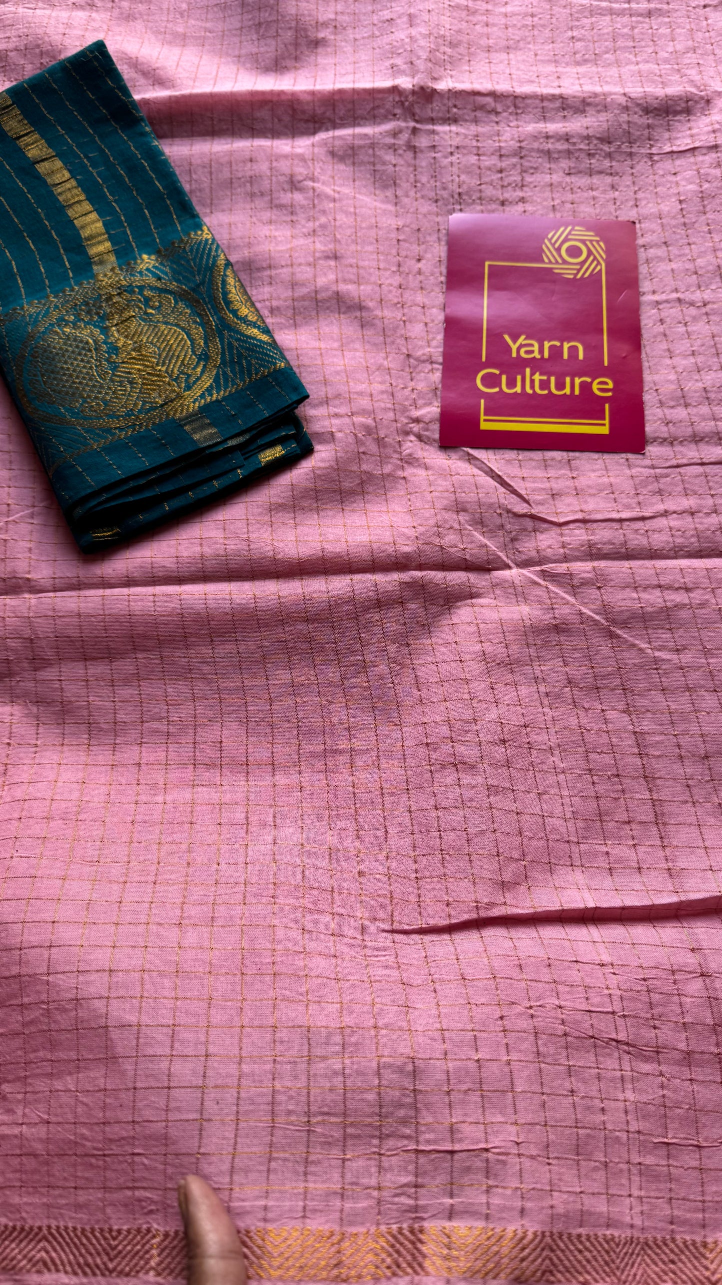 Baby pink mini kattam kattuchayam dyed madurai cotton saree - YCCOTNMSFE86