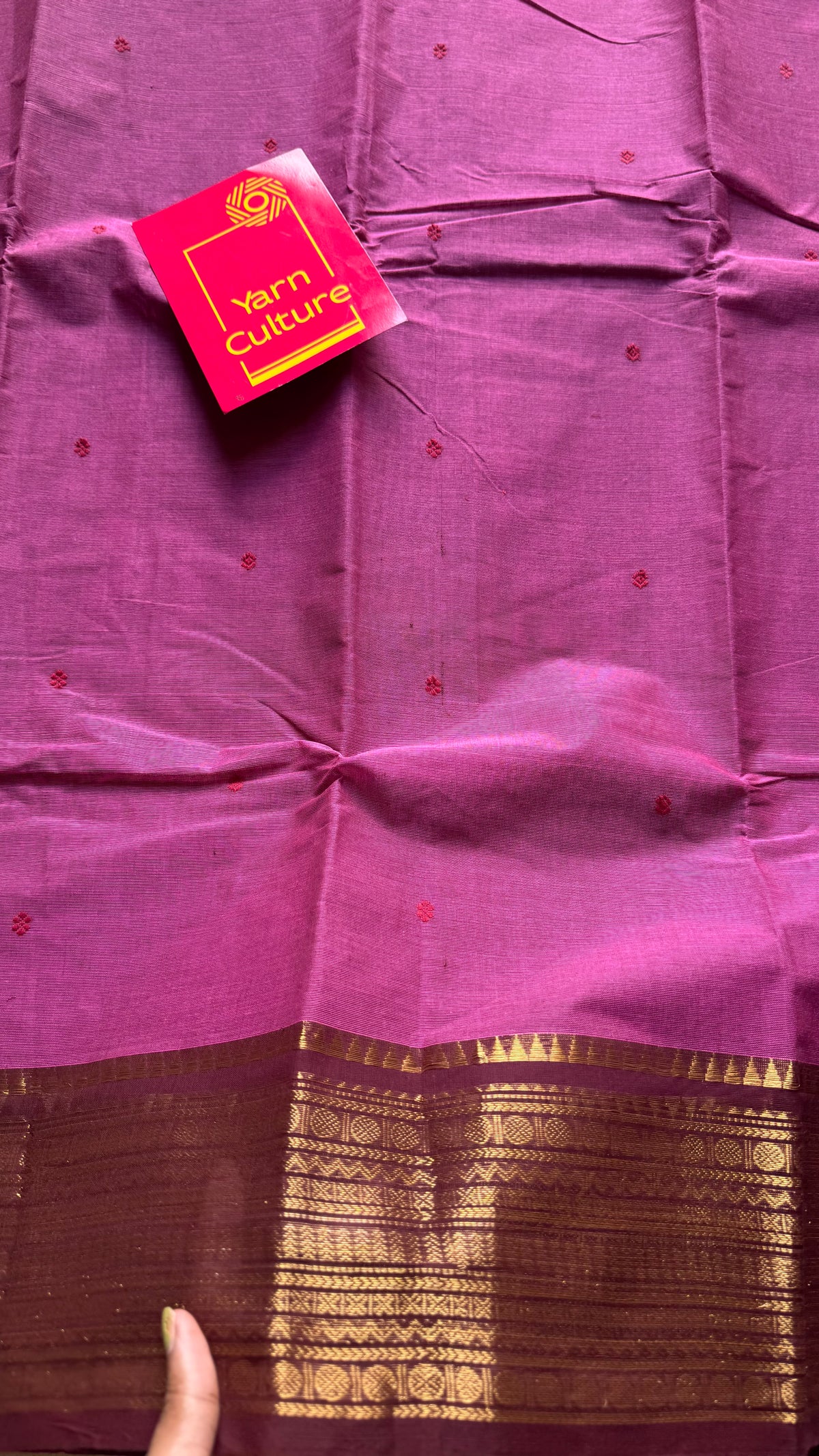 Berry pink with maroon zari border chettinad cotton saree - YCCOTNCKSE13