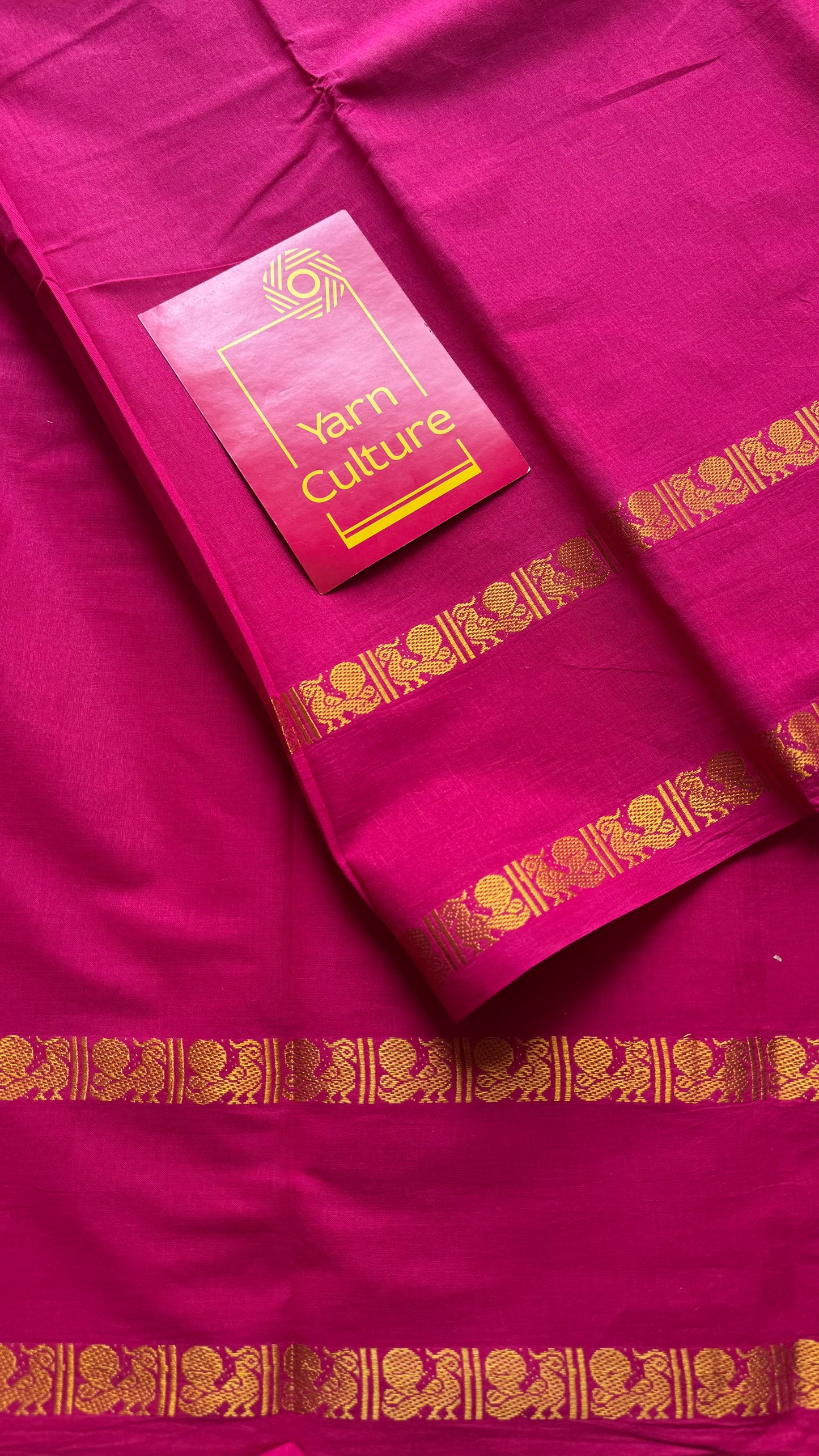 Hot pink rettaipettu peacock gap border, kattuchayam dyed madurai cotton saree  - YCCOTNMSAP101