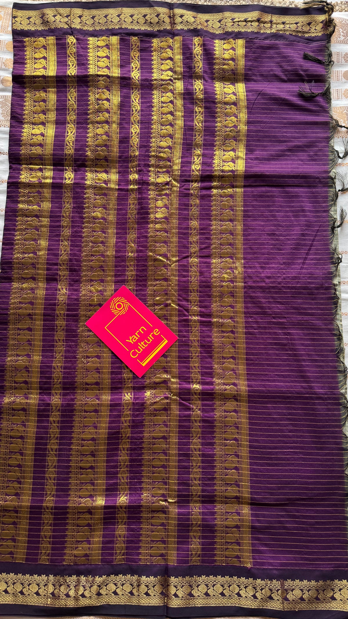 Warm grey with purple, zari checkered saree, cotton silk - YCCOTNKCOC105