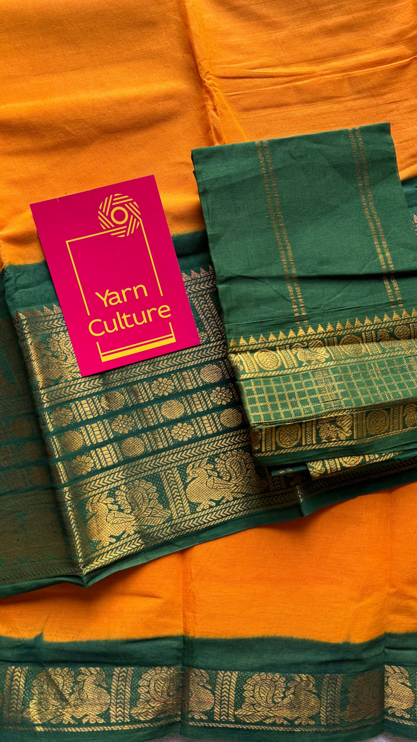 Mango yellow with green border, sungudi, madurai soft cotton - YCCOTNSUJA01